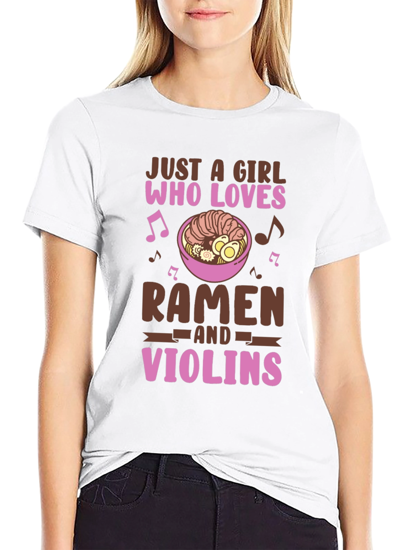 Black Ramen & Violin Lover T-Shirt - Cute Girl Design view 9