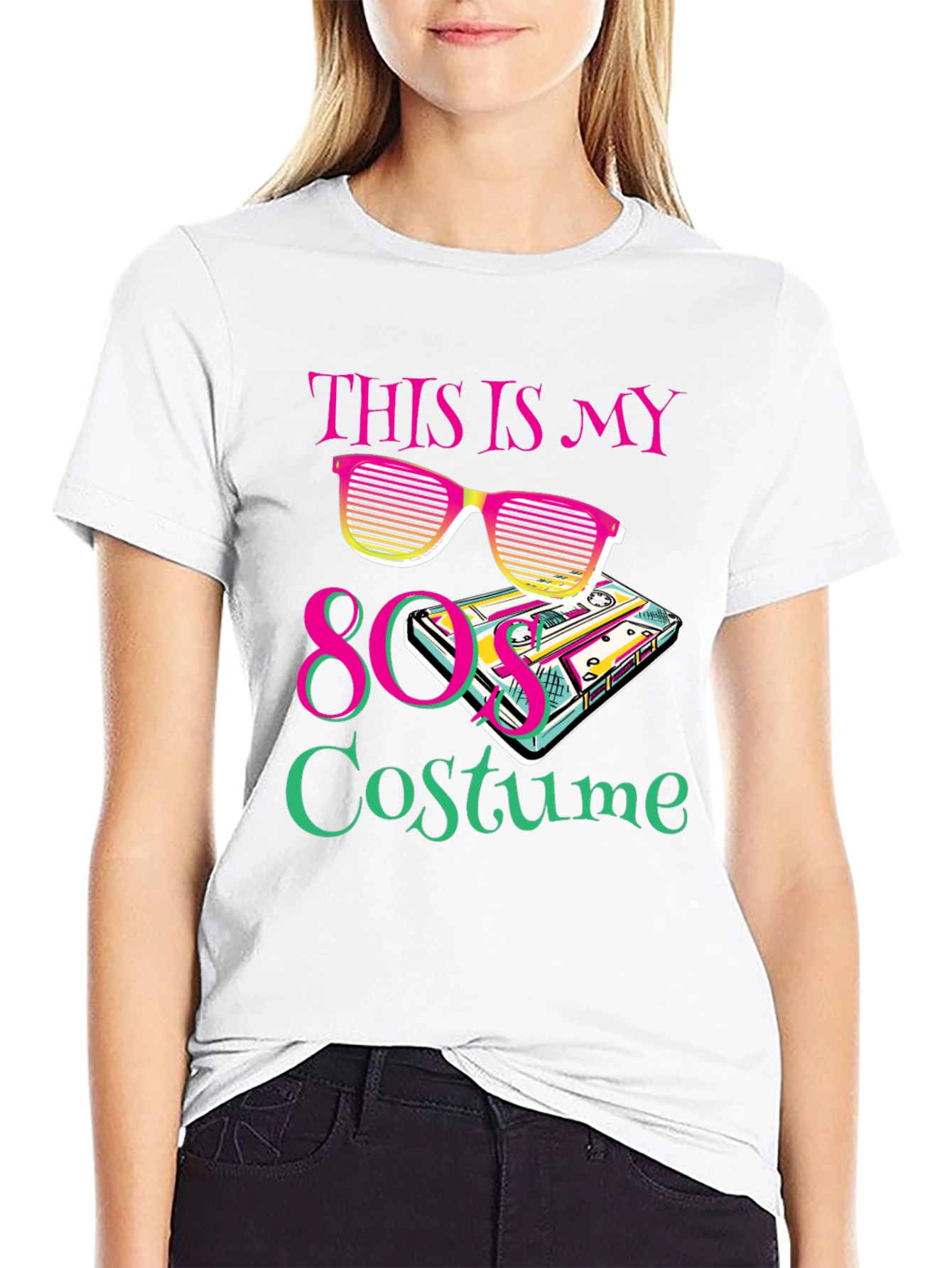 Black 80s Costume Party T-Shirt Retro Cassette Tape Sunglasses view 9