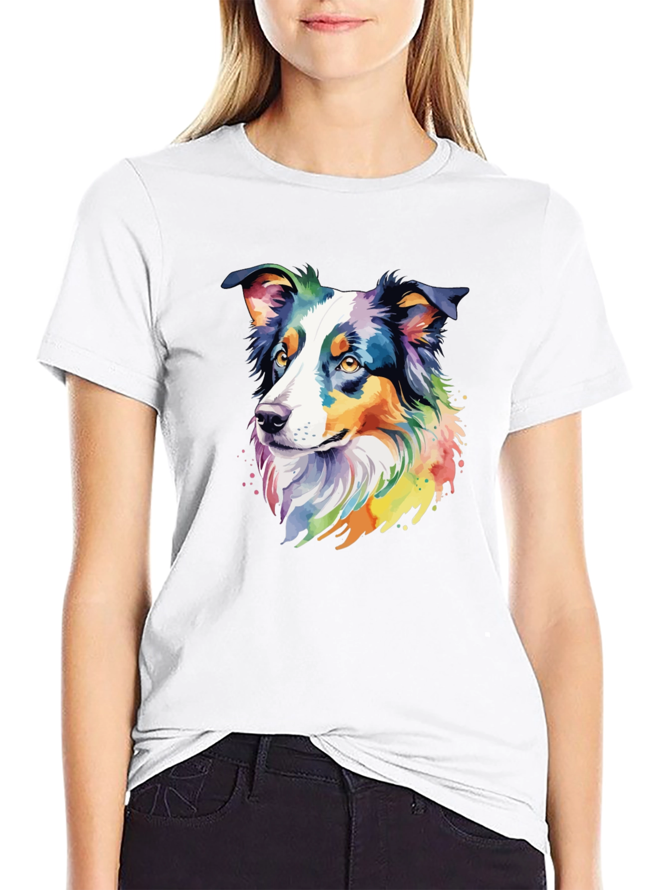Black Colorful Australian Shepherd Dog Graphic T-Shirt view 9