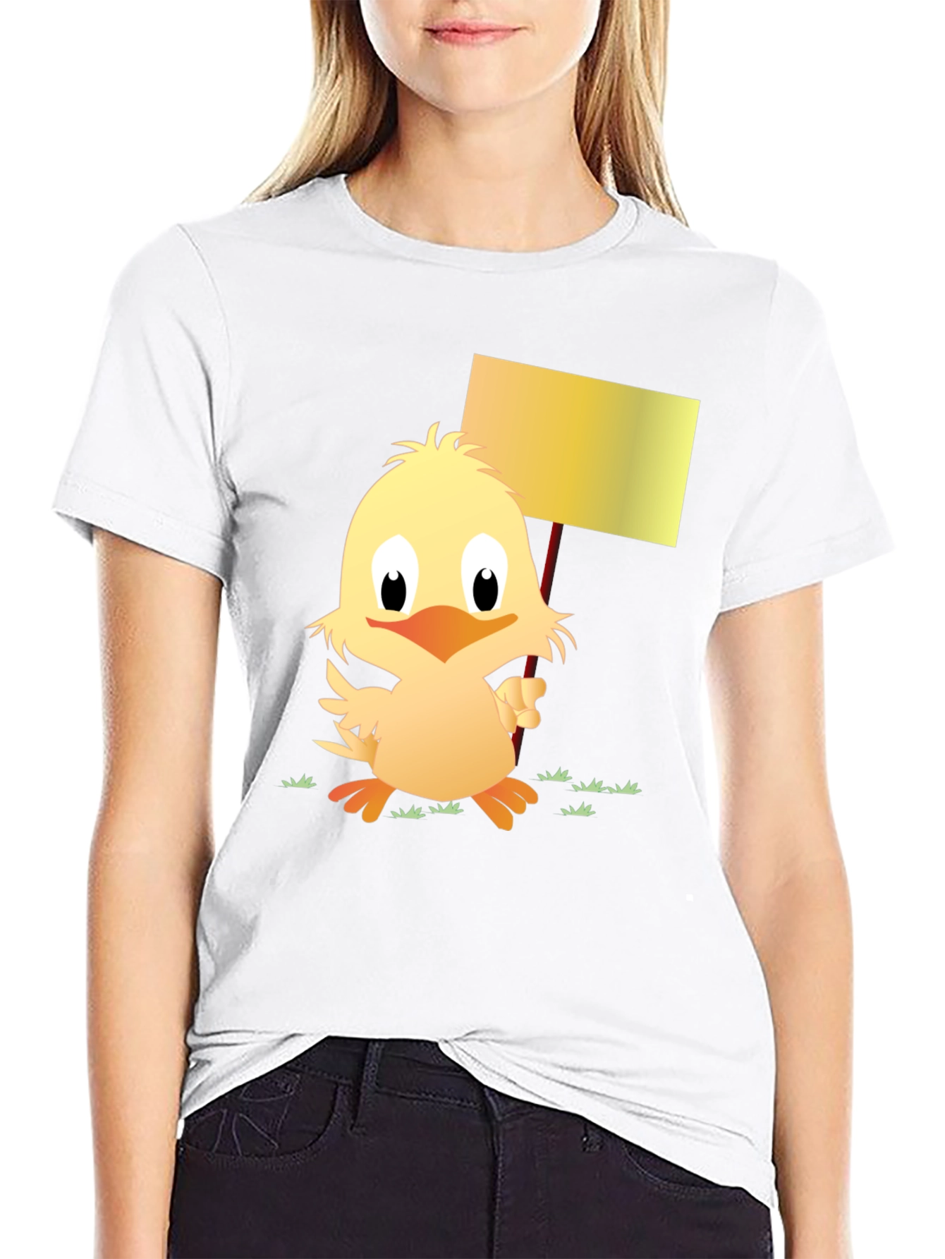 Black Cute Chick Holding Sign Black T-Shirt view 9