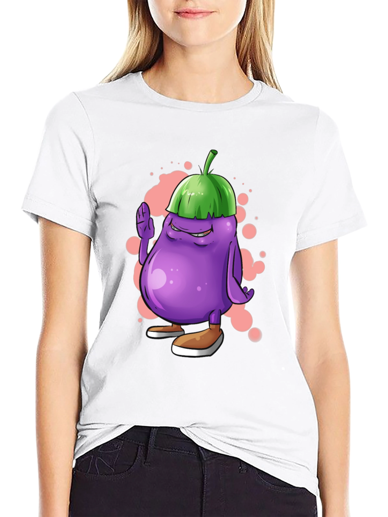 Black Eggplant Cartoon Graphic Tee view 9