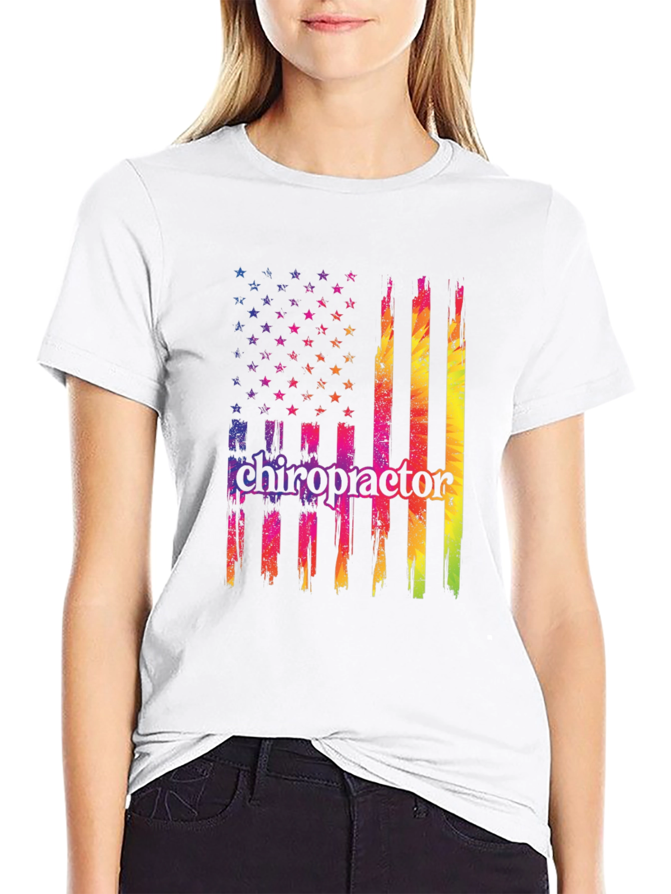 Black Chiropractor USA Flag Graphic T-Shirt view 9