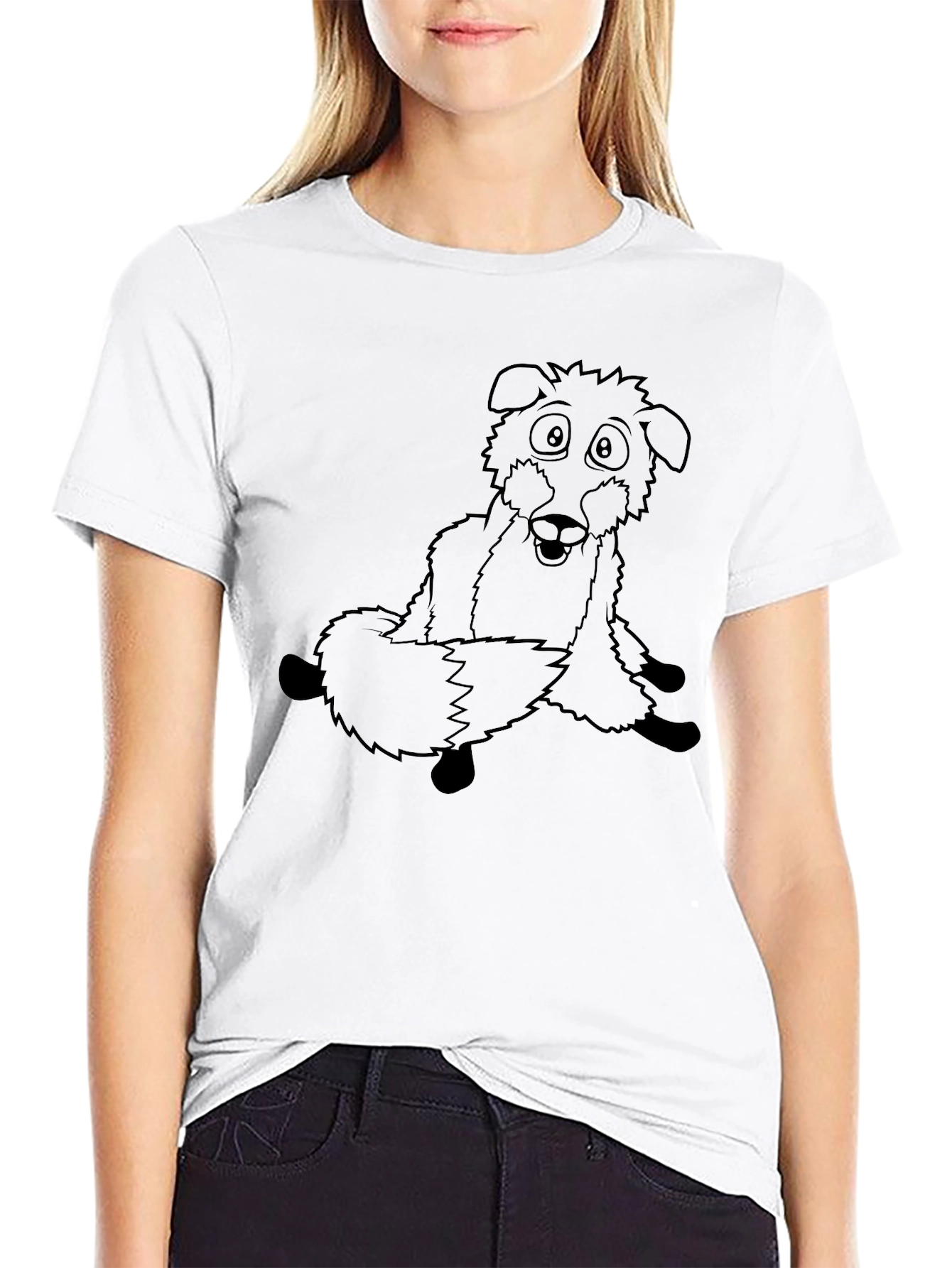 Black Cartoon Dog Graphic Tee - Black Cotton Comfort view 9