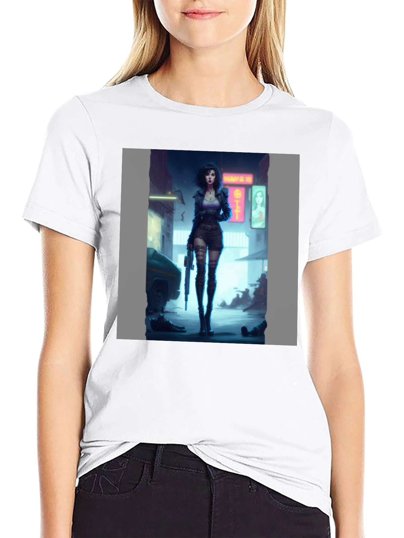 Black Cyberpunk Girl Graphic Black T-Shirt view 9