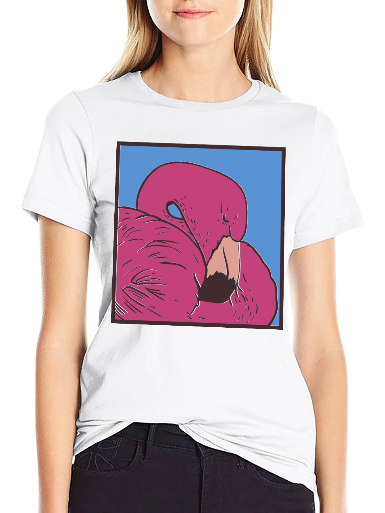 Black Pink Flamingo Graphic Black T-Shirt view 9