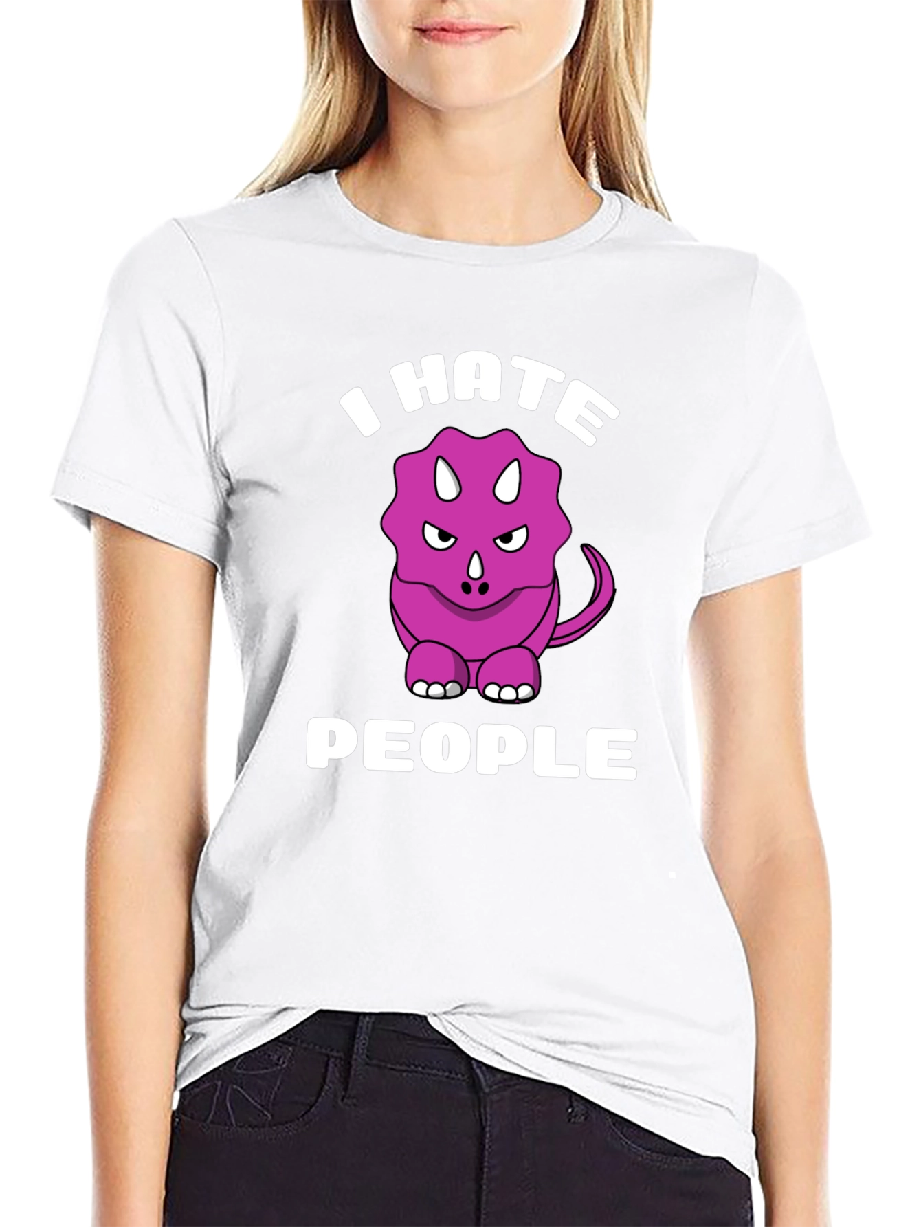 Black I Hate People Triceratops Graphic Tee view 9