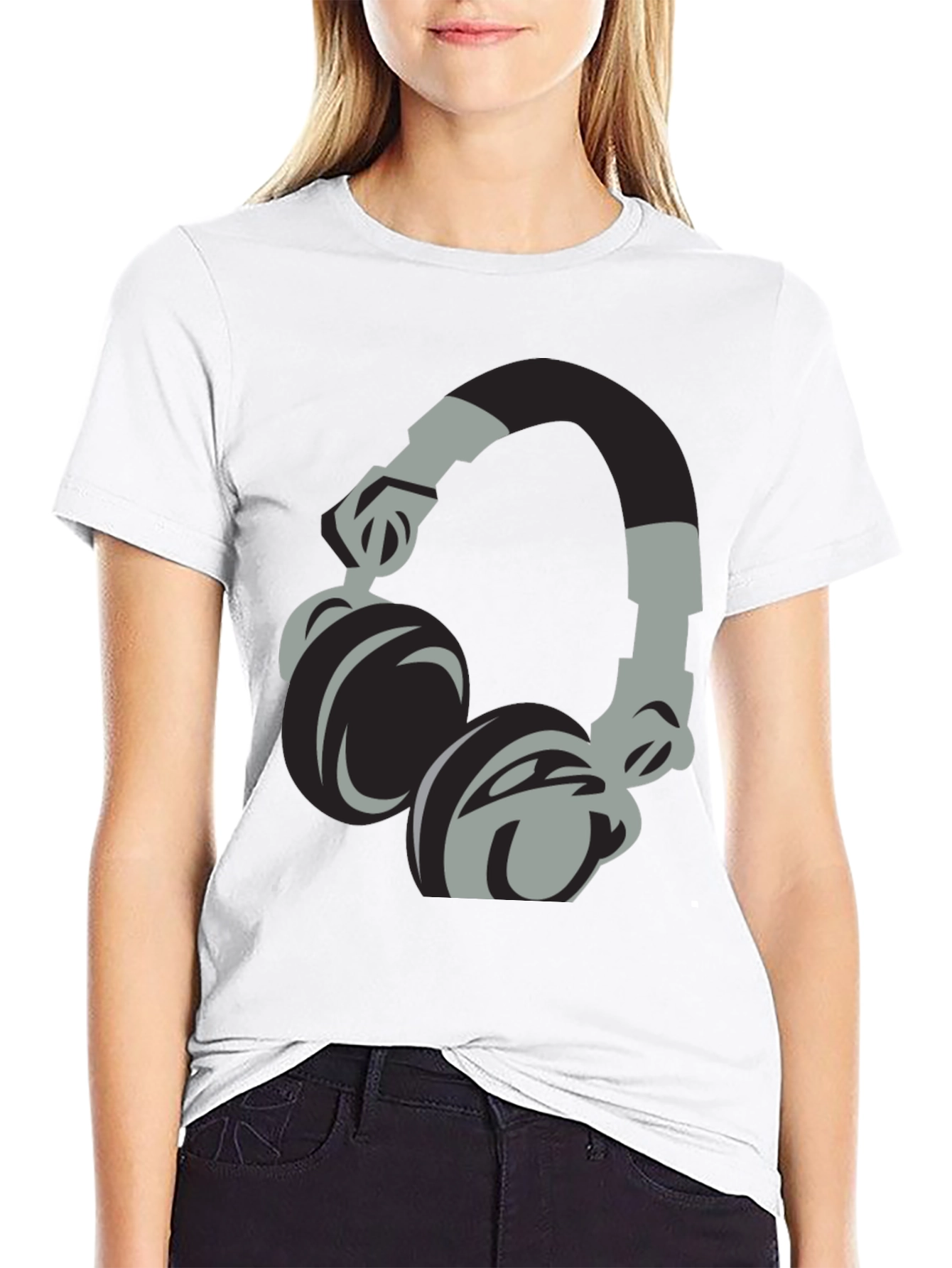 Black Cool Headphones Graphic T-Shirt - Black view 9