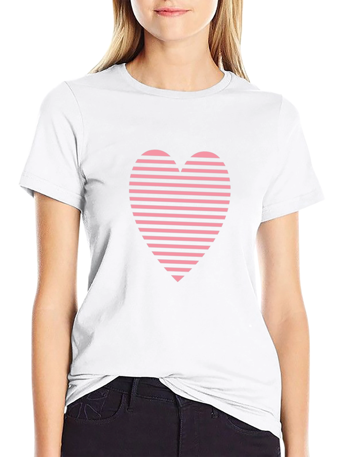 Black Striped Heart Graphic Tee - Casual Black T-Shirt view 9