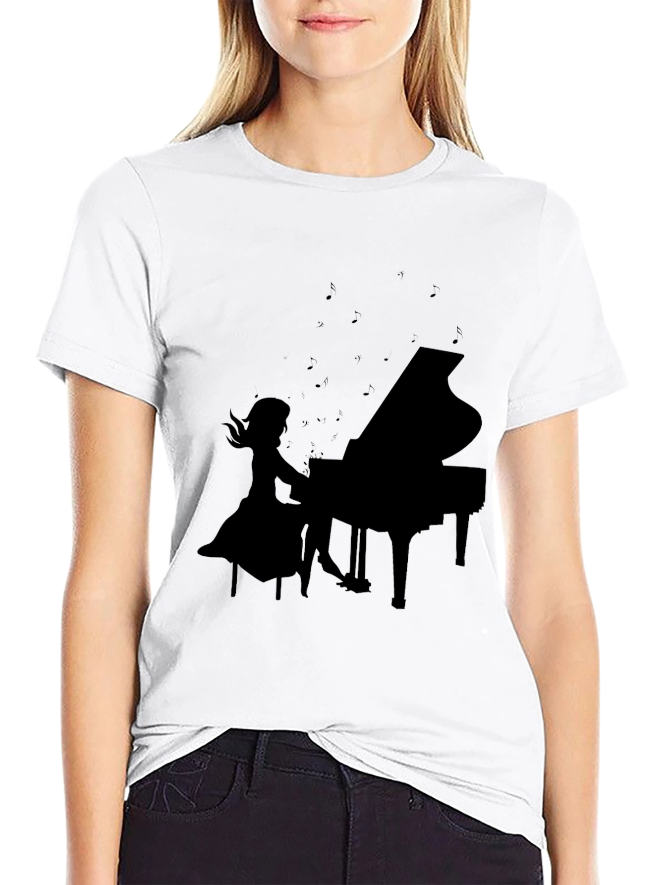 Black Piano Player Graphic Tee - Black Unisex T-Shirt view 9