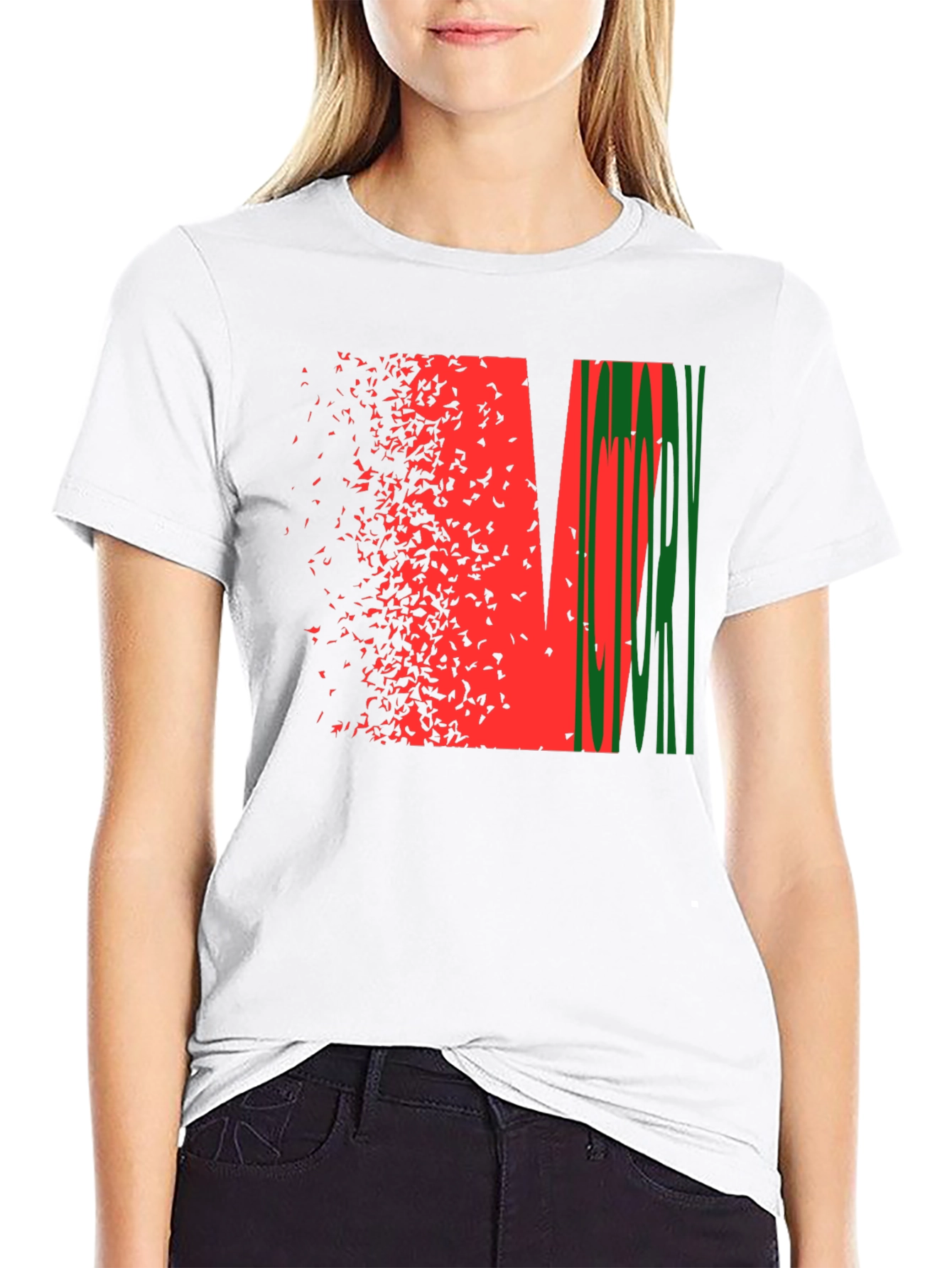 Black Abstract Graphic Tee - Red & Green Design, Black Shirt view 9