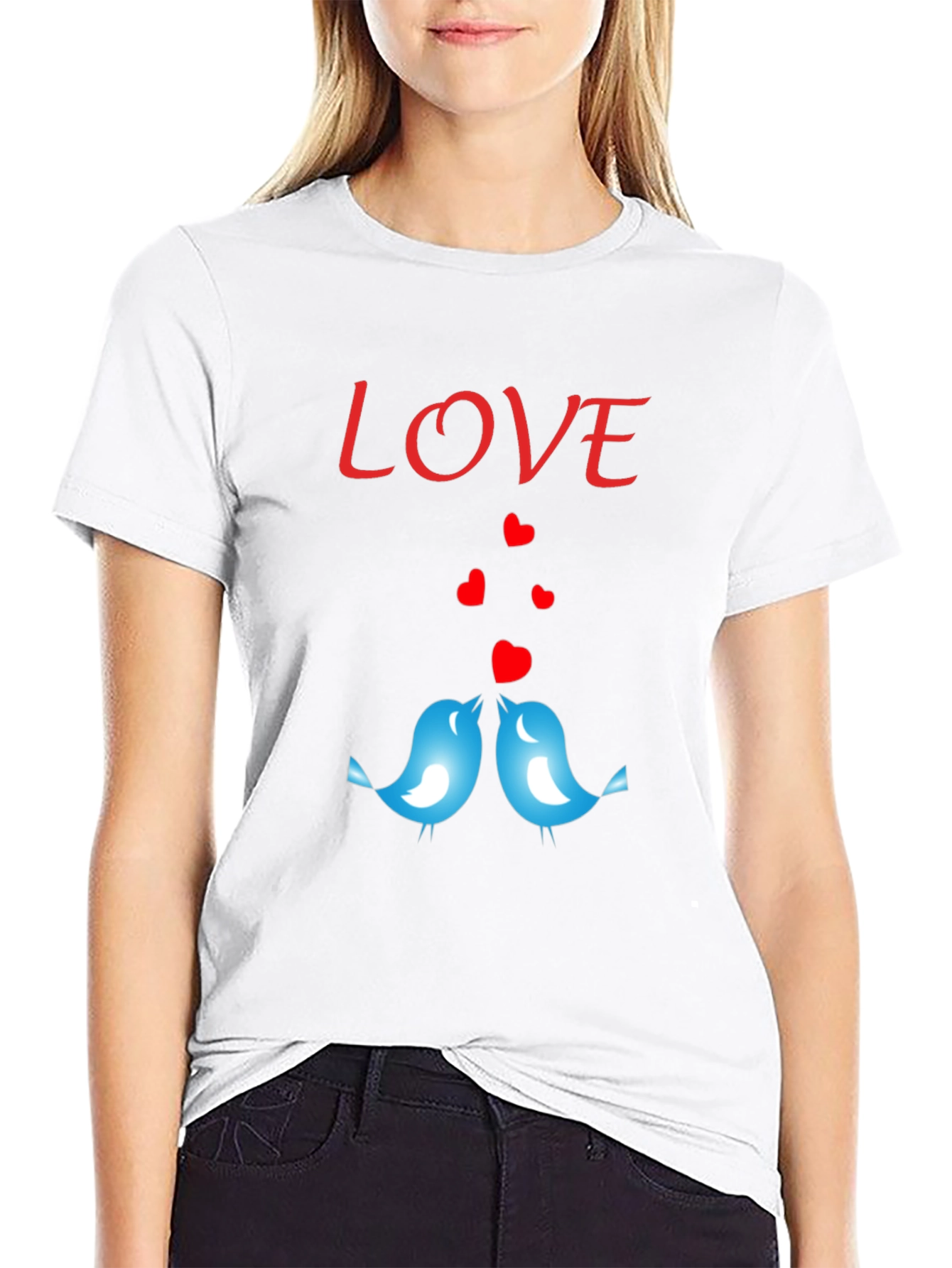 Black Love Birds Graphic Print Crew Neck T-Shirt view 9