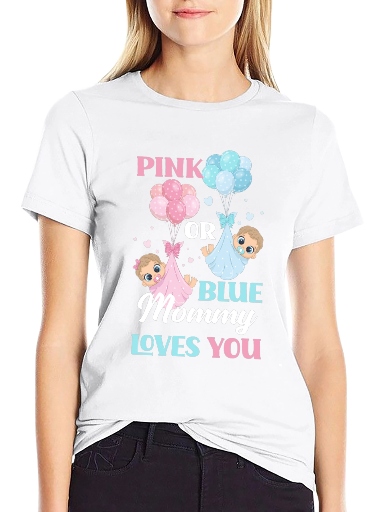 Pink or Blue Mommy Loves You Gender Reveal T-Shirt - 9