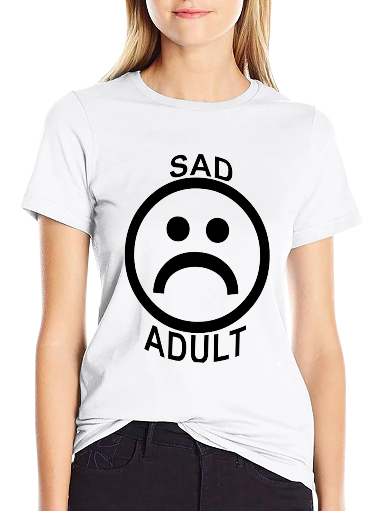 Black Sad Adult Graphic Tee - Unisex Black T-Shirt view 9