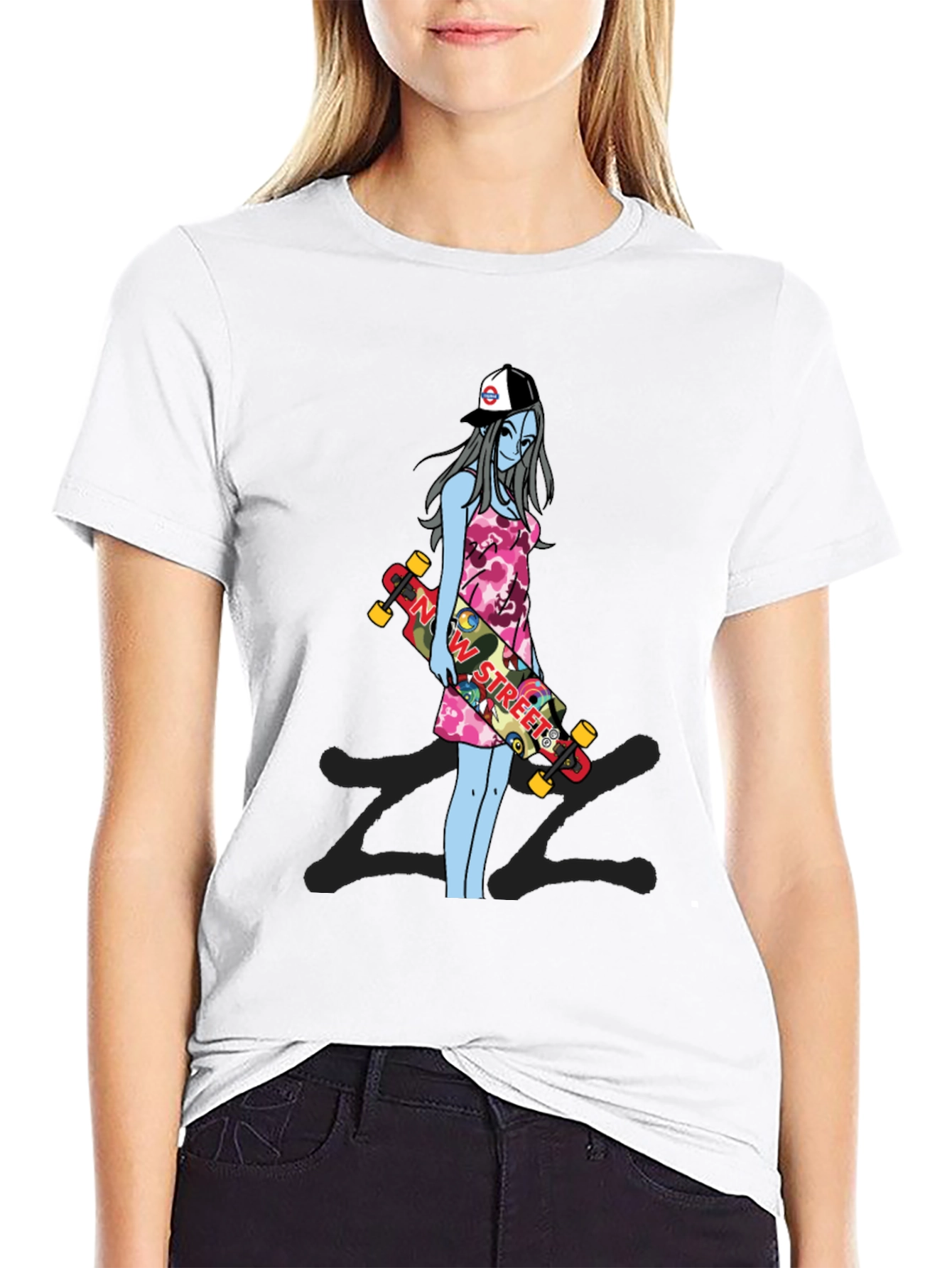 Black Skater Girl Graphic T-Shirt - Street Style Tee view 9