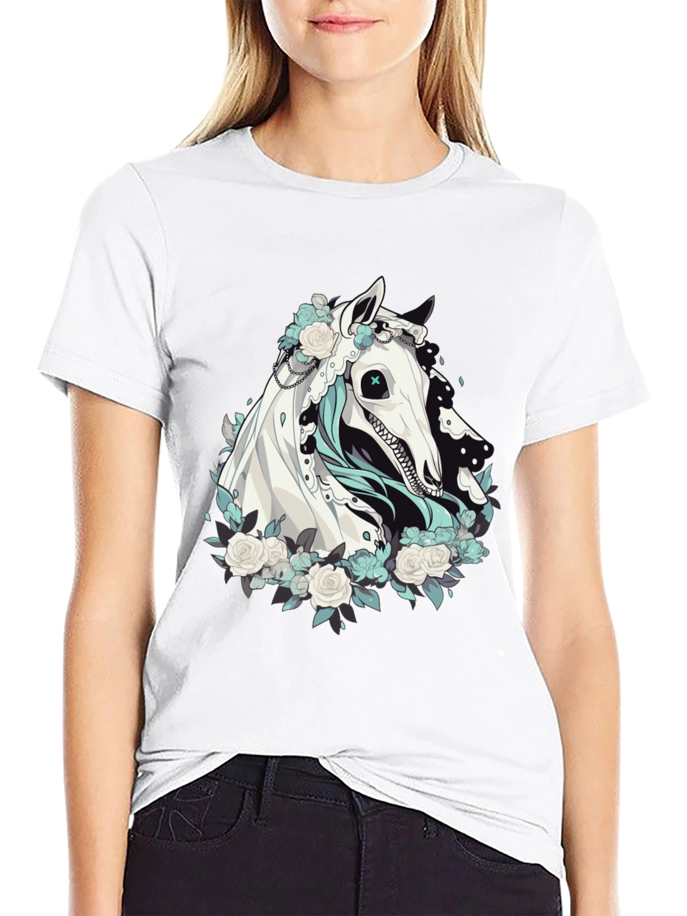 Black Floral Horse Graphic Tee - Black view 9
