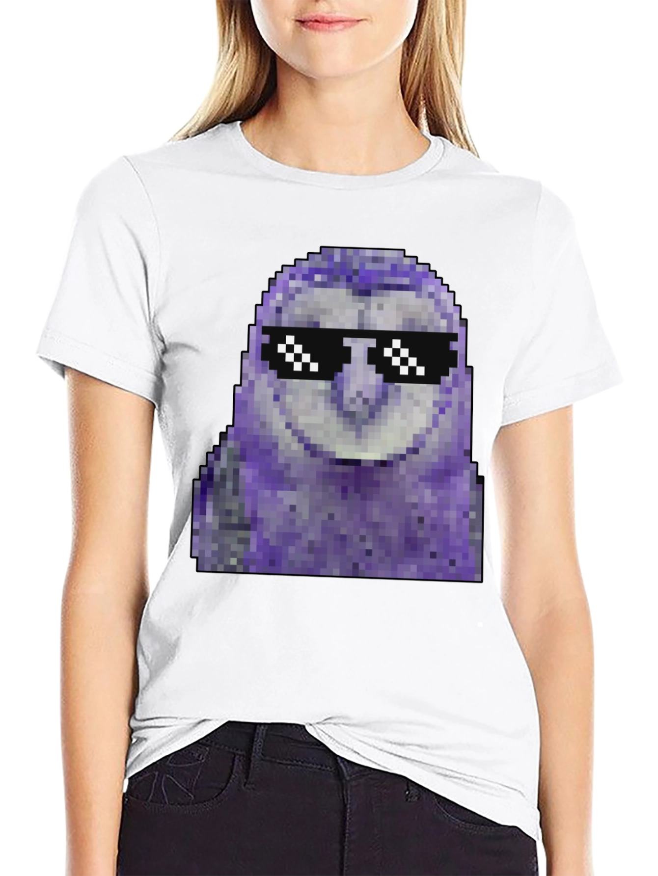 Black Pixel Owl T-Shirt - Cool Deal With It Shades view 9