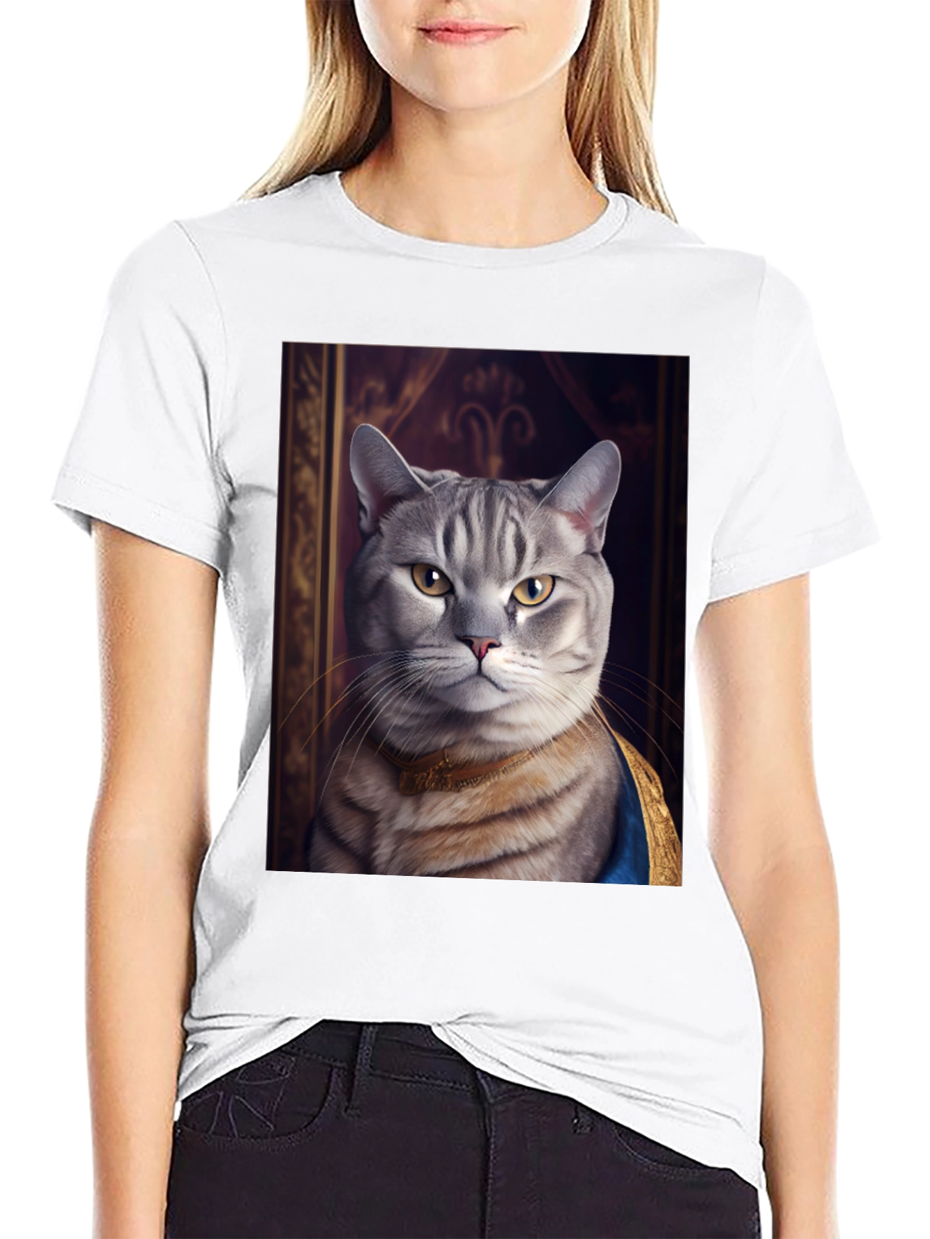 Black Regal Cat Portrait T-Shirt - Funny Pet Tee view 9