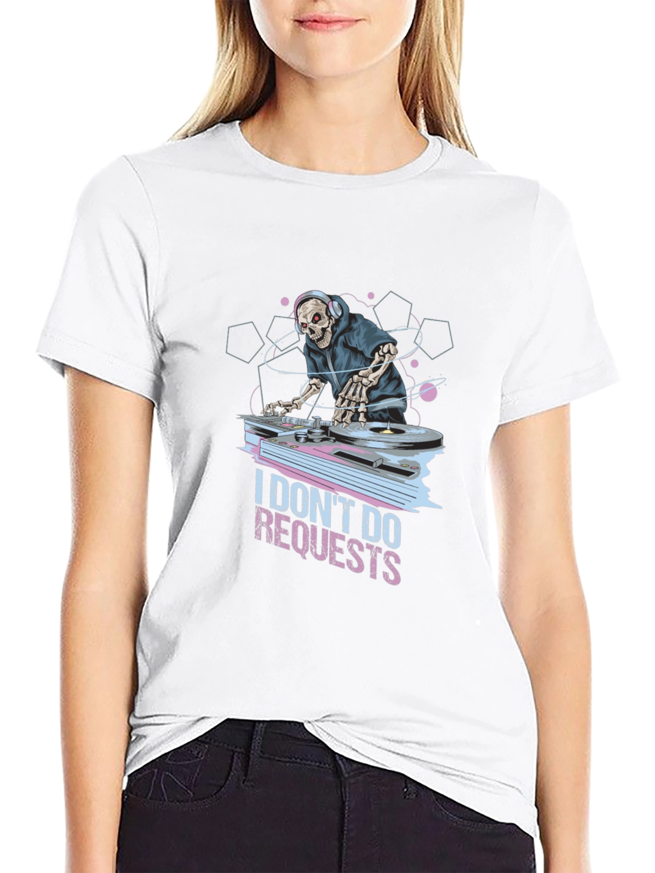 Black I Don't Do Requests T-Shirt DJ Skeleton Graphic Tee view 9