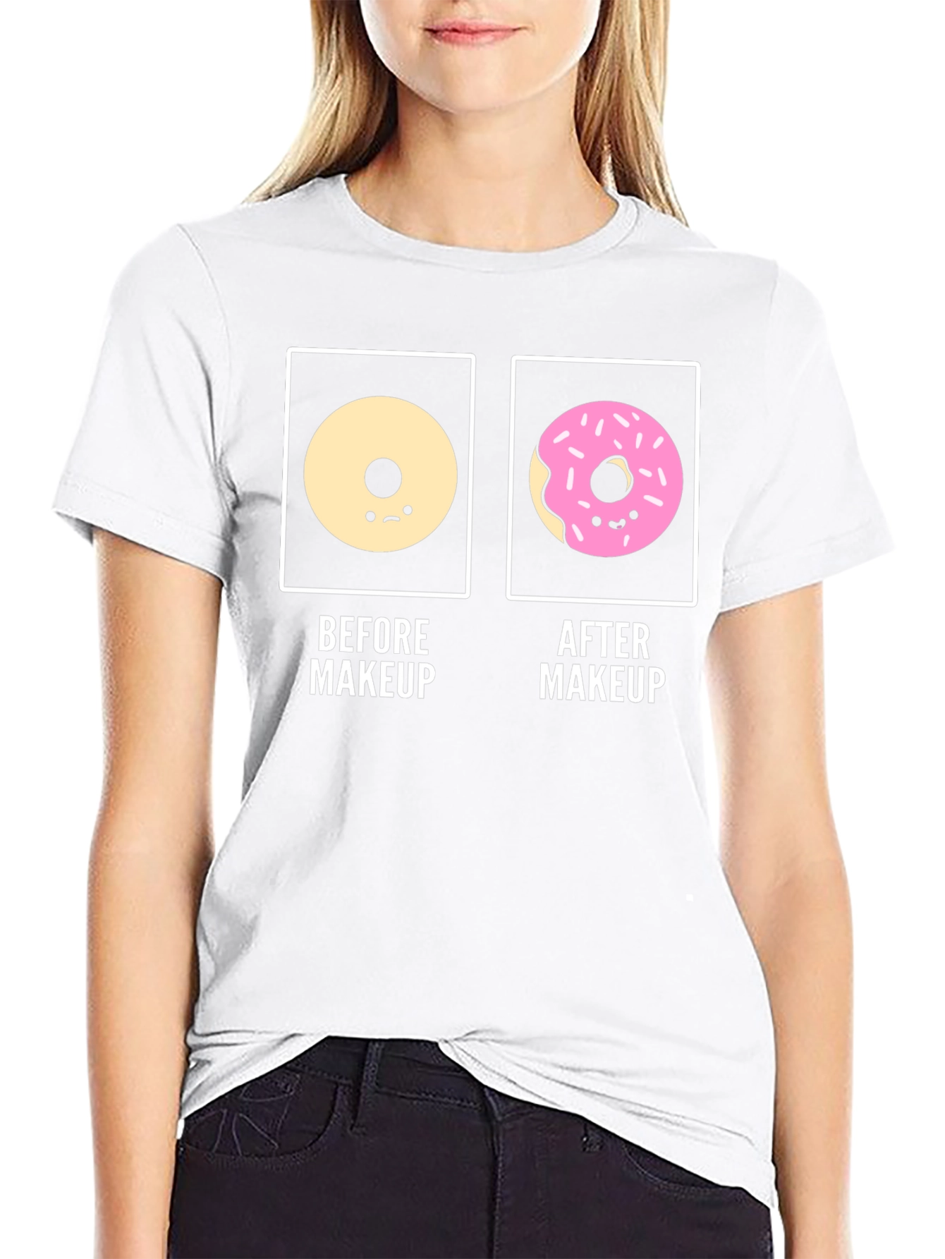 Black Donut Before & After Makeup Funny T-Shirt view 9