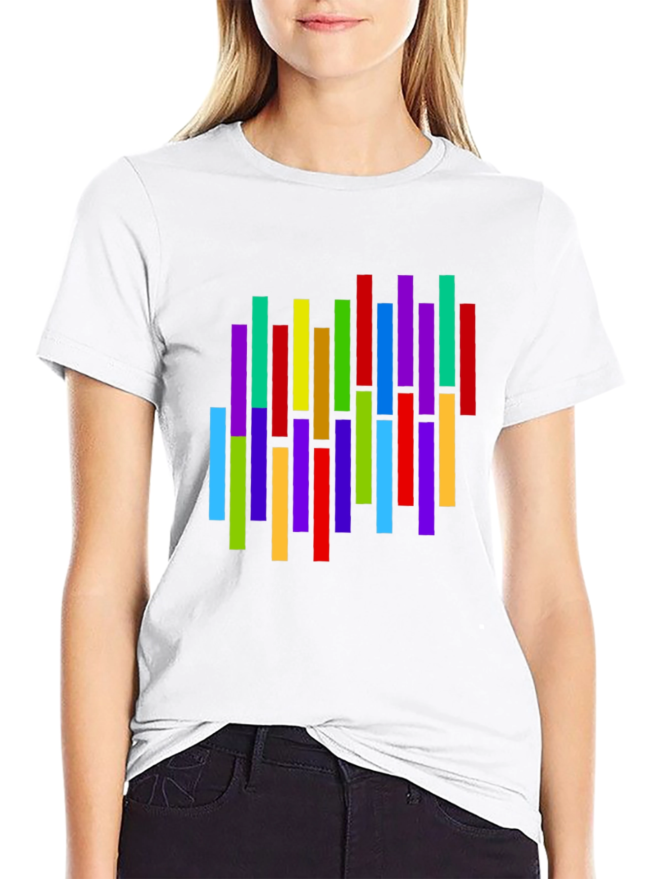 Black Colorful Vertical Stripes Graphic T-Shirt view 9
