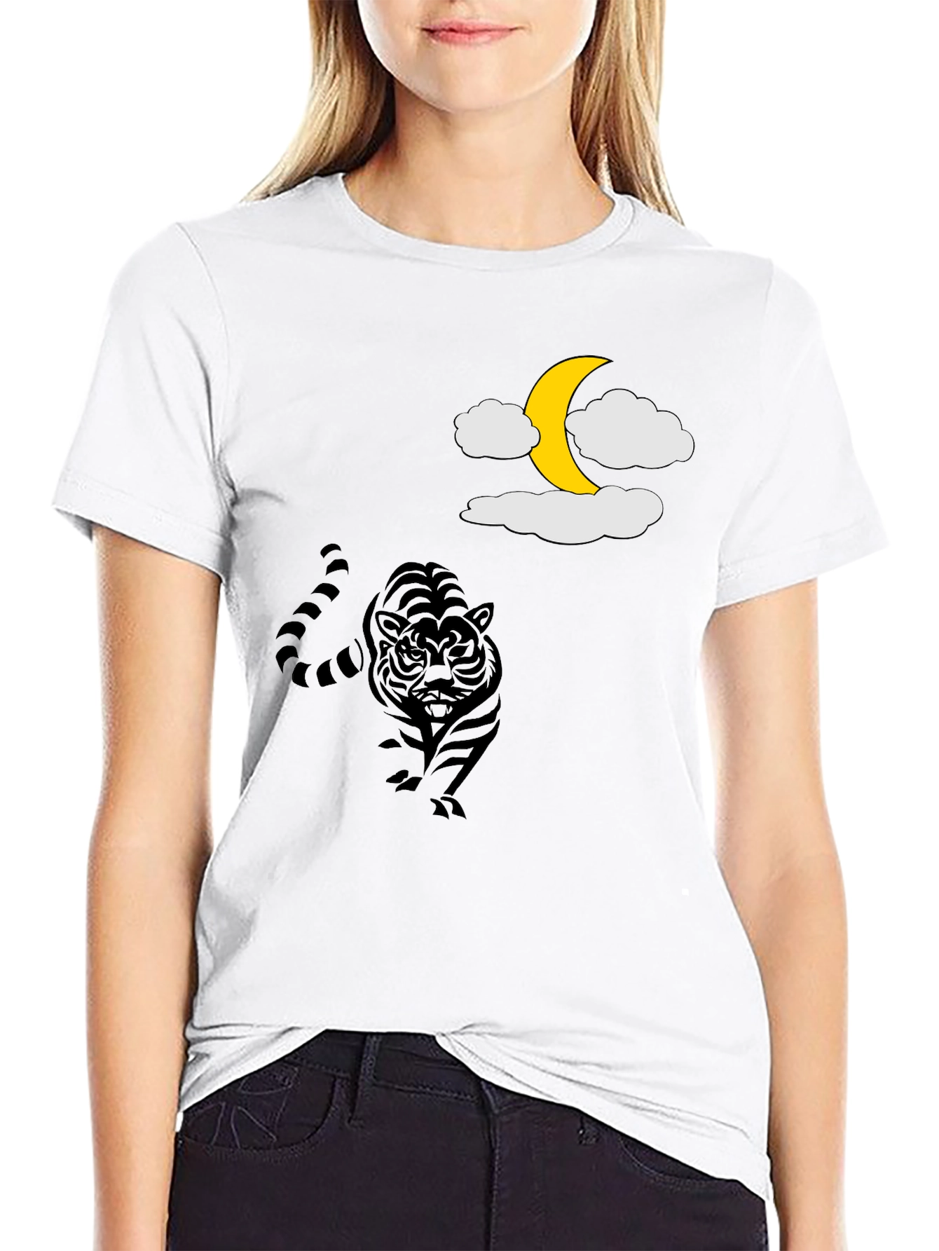 Black Tiger Moon Graphic Tee - Black Cotton T-Shirt view 9