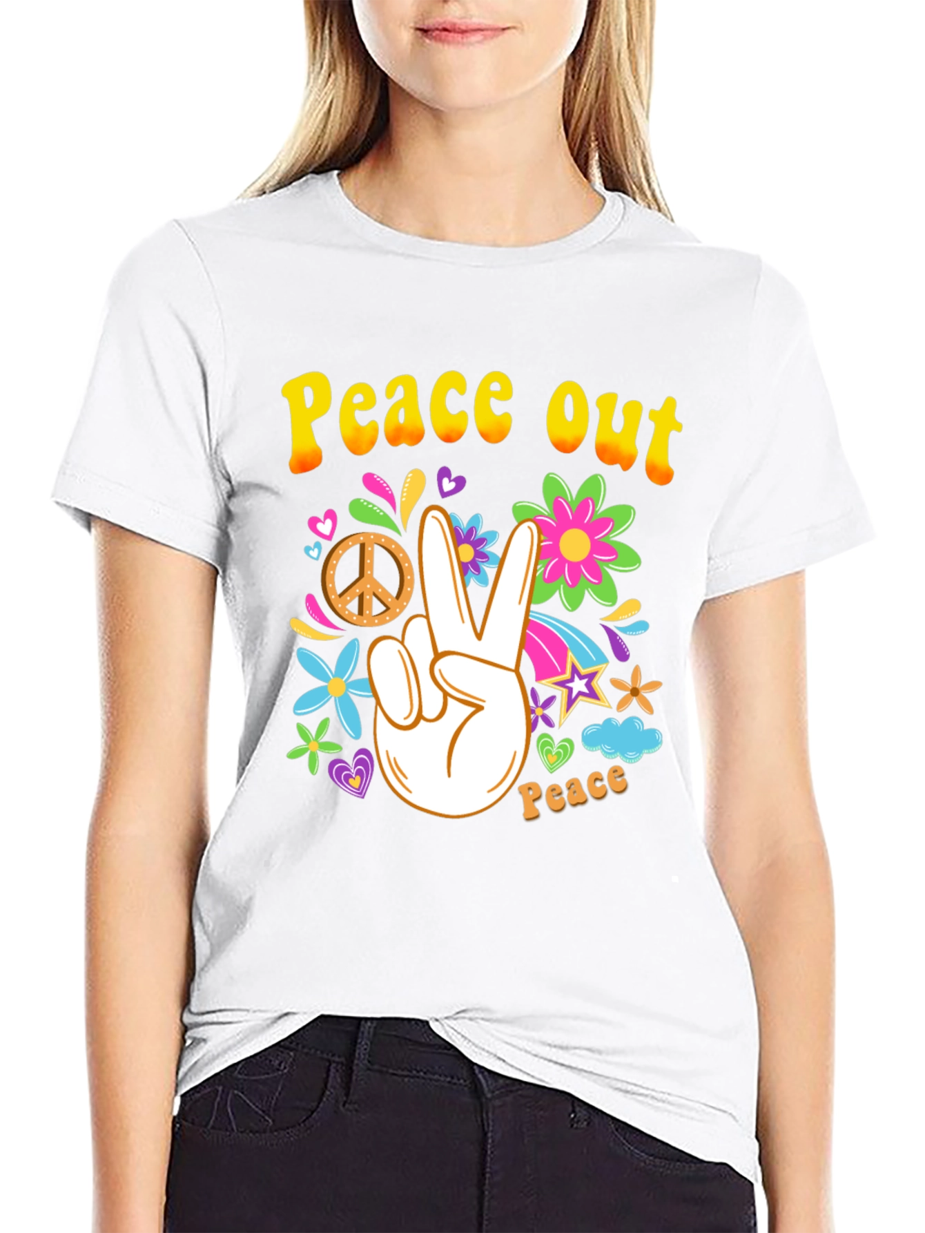 Black Peace Out T-Shirt - Hippie Style view 9