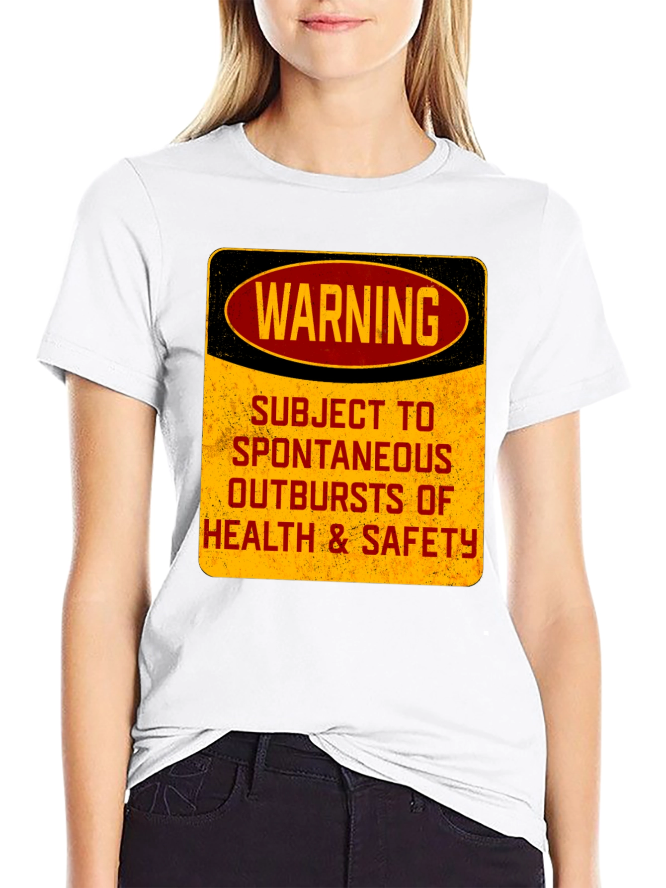 Black Warning: Spontaneous Outbursts T-Shirt - Funny Health & Safety Tee view 9