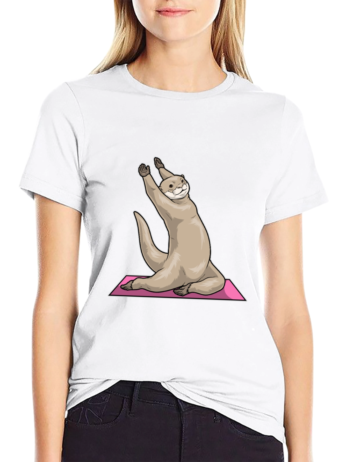 Black Yoga Otter Graphic Tee - Black Cotton T-Shirt view 9