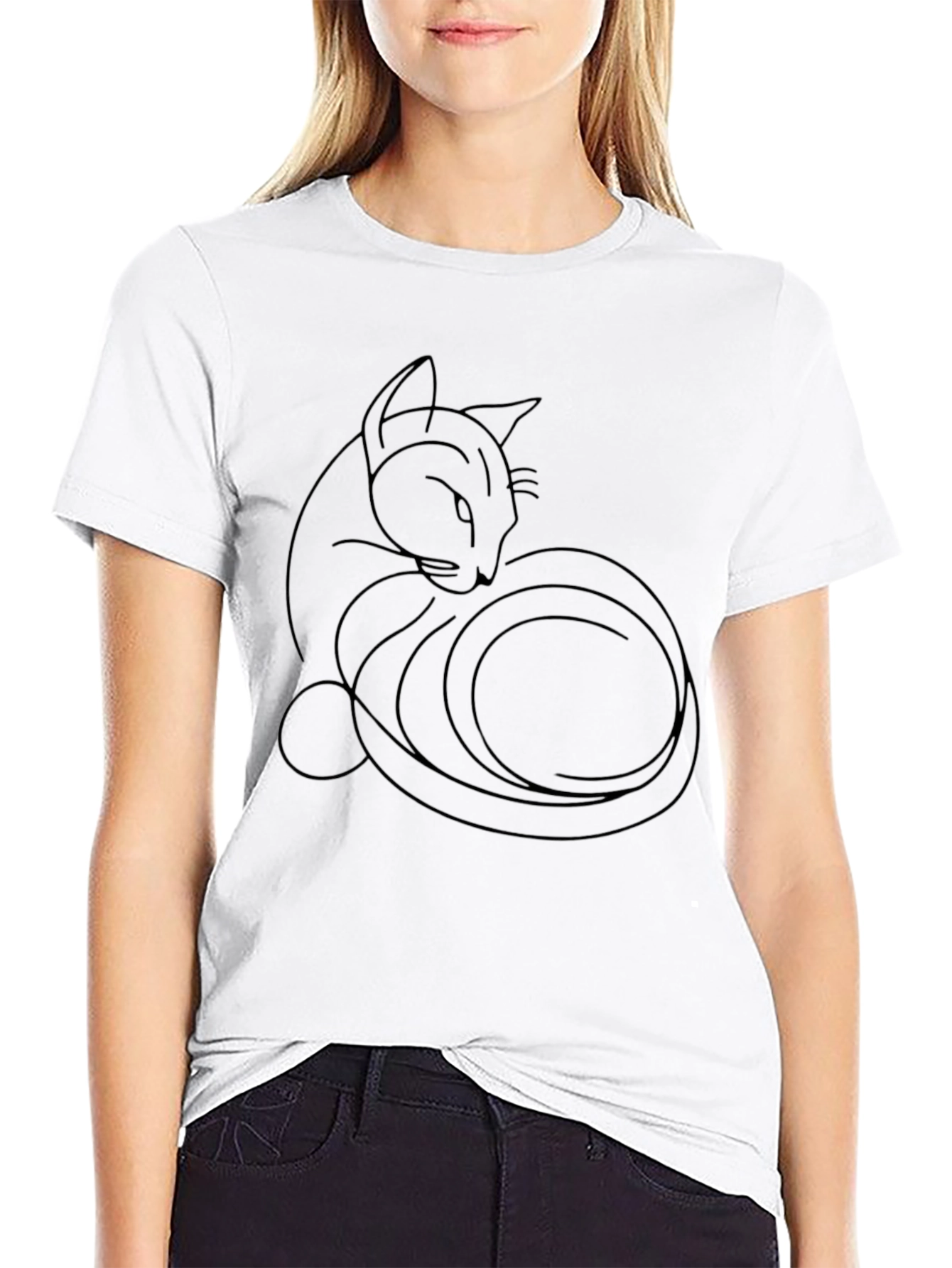 Black Cat Line Art T-Shirt - Stylish Minimalist Design - 9