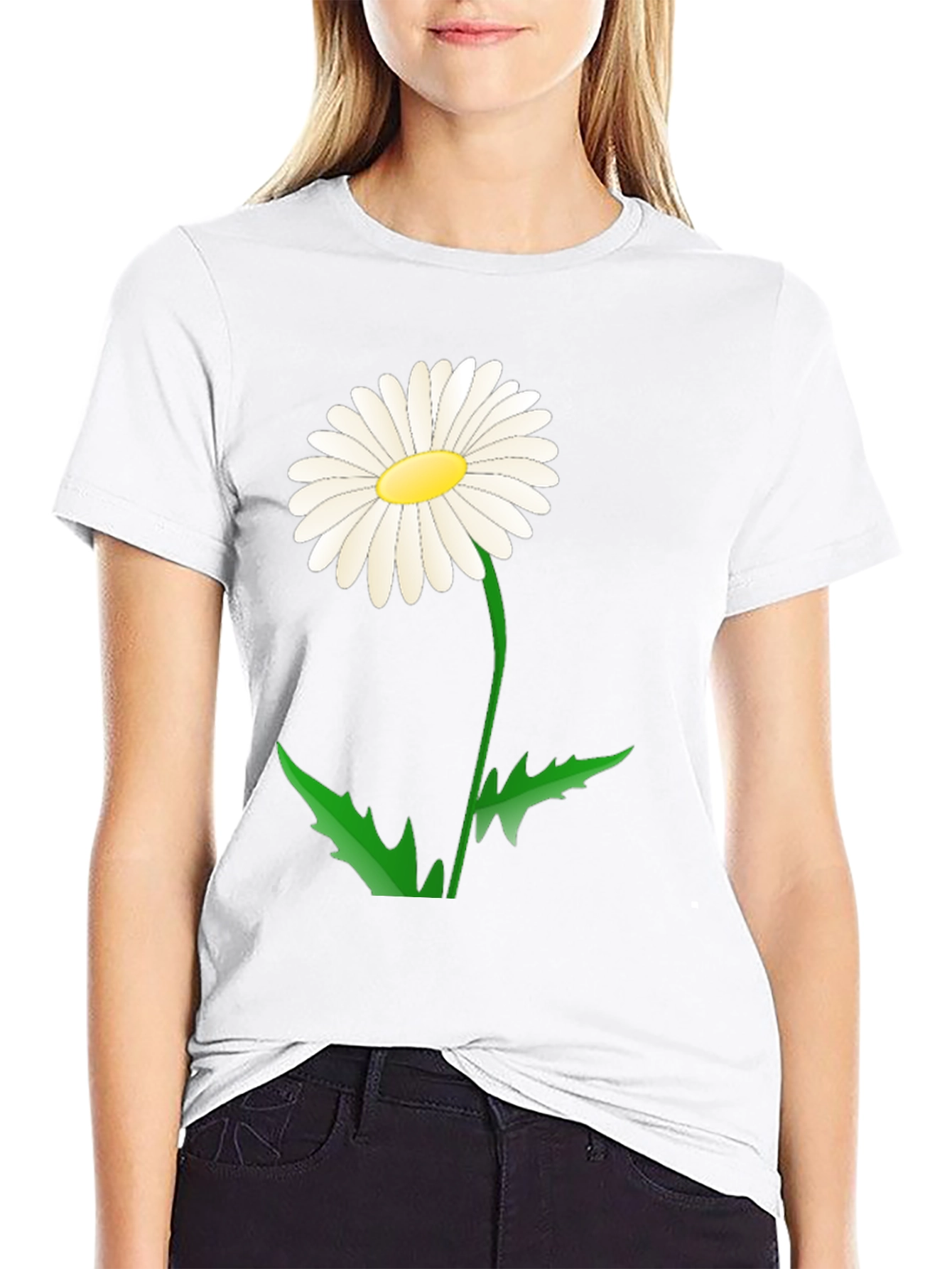 Black Daisy Flower Graphic Tee - Black Cotton Blend view 9