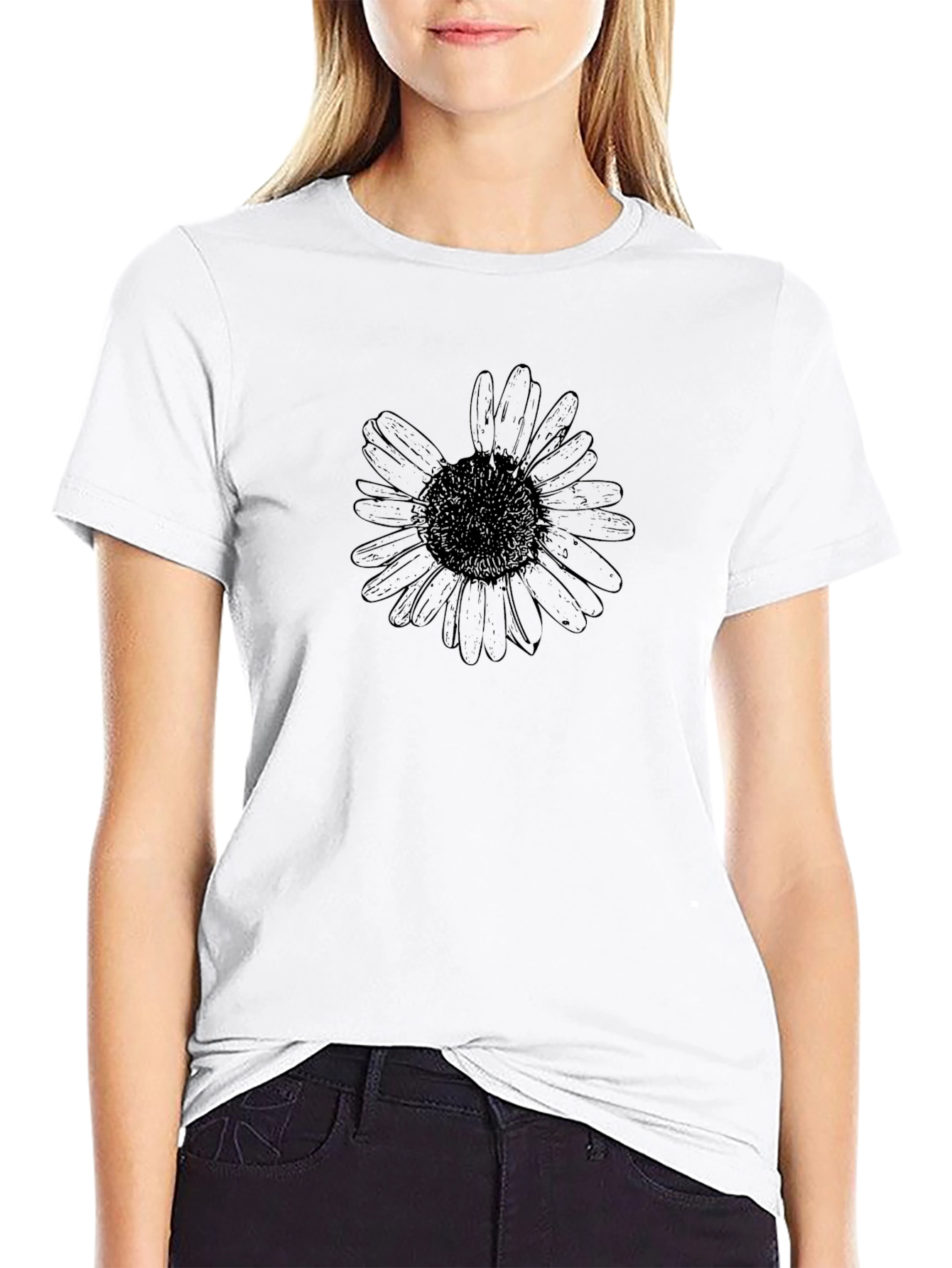 Black Black T-Shirt with Flower Design view 9