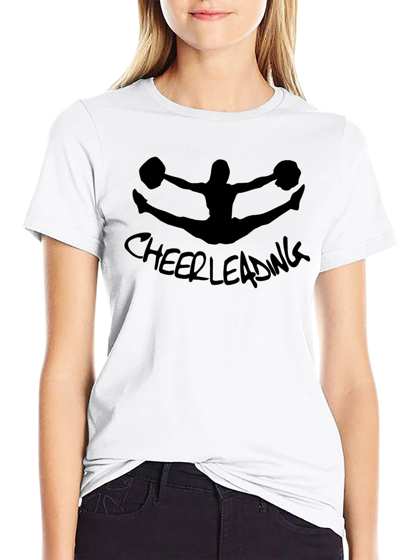 Cheerleading Silhouette Black Graphic T-Shirt - 9