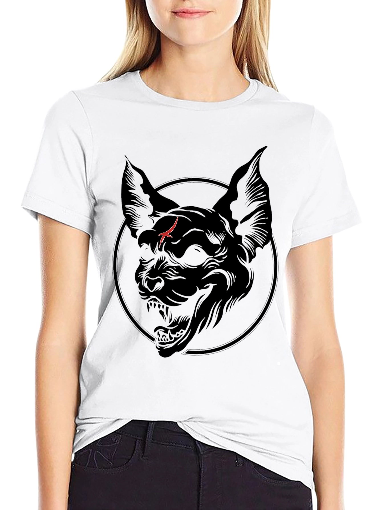 Black Men's Black T-Shirt with Cat Graphic view 9