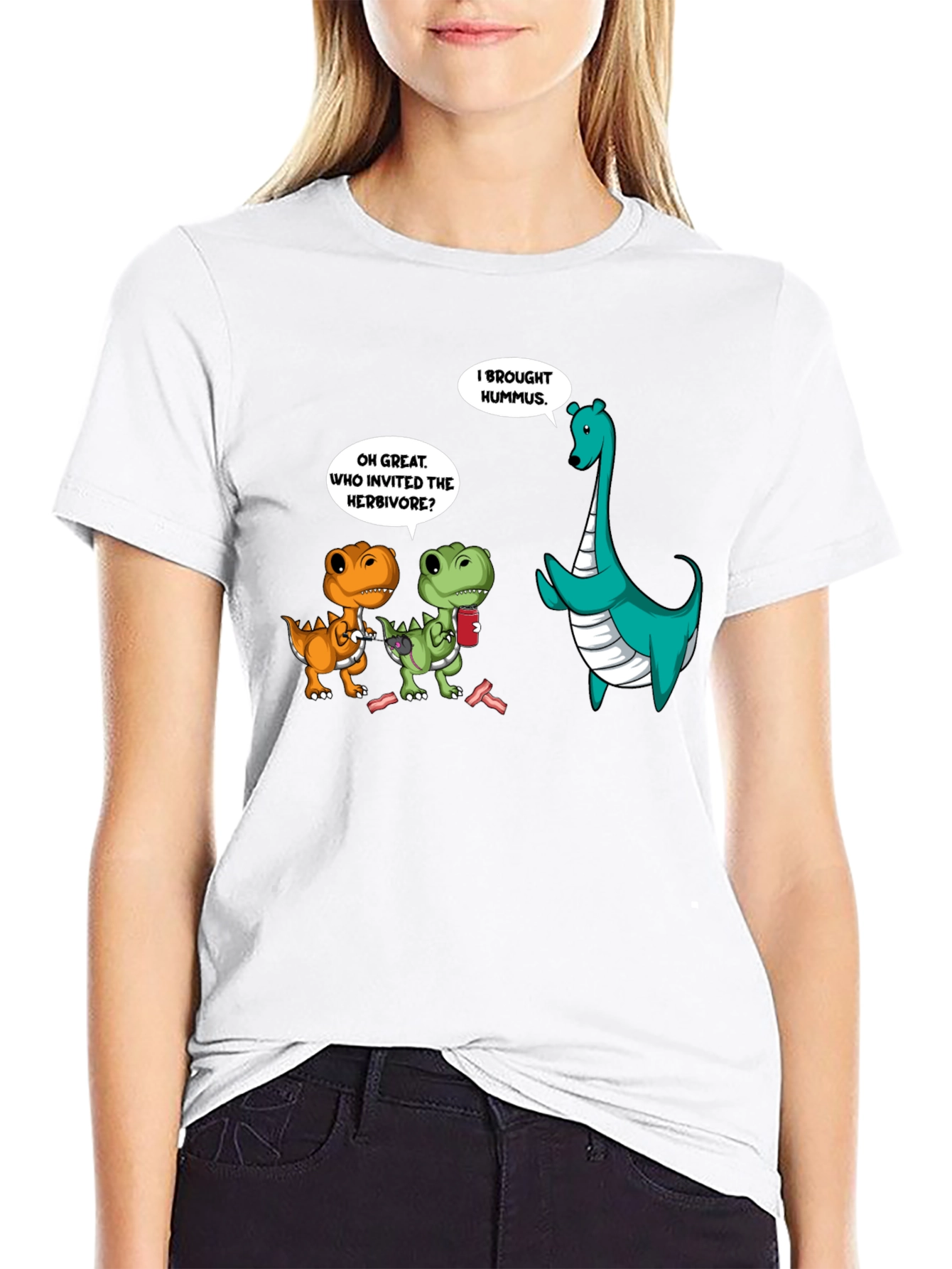 Black Dinosaur Hummus T-Shirt, Funny Graphic Tee view 9