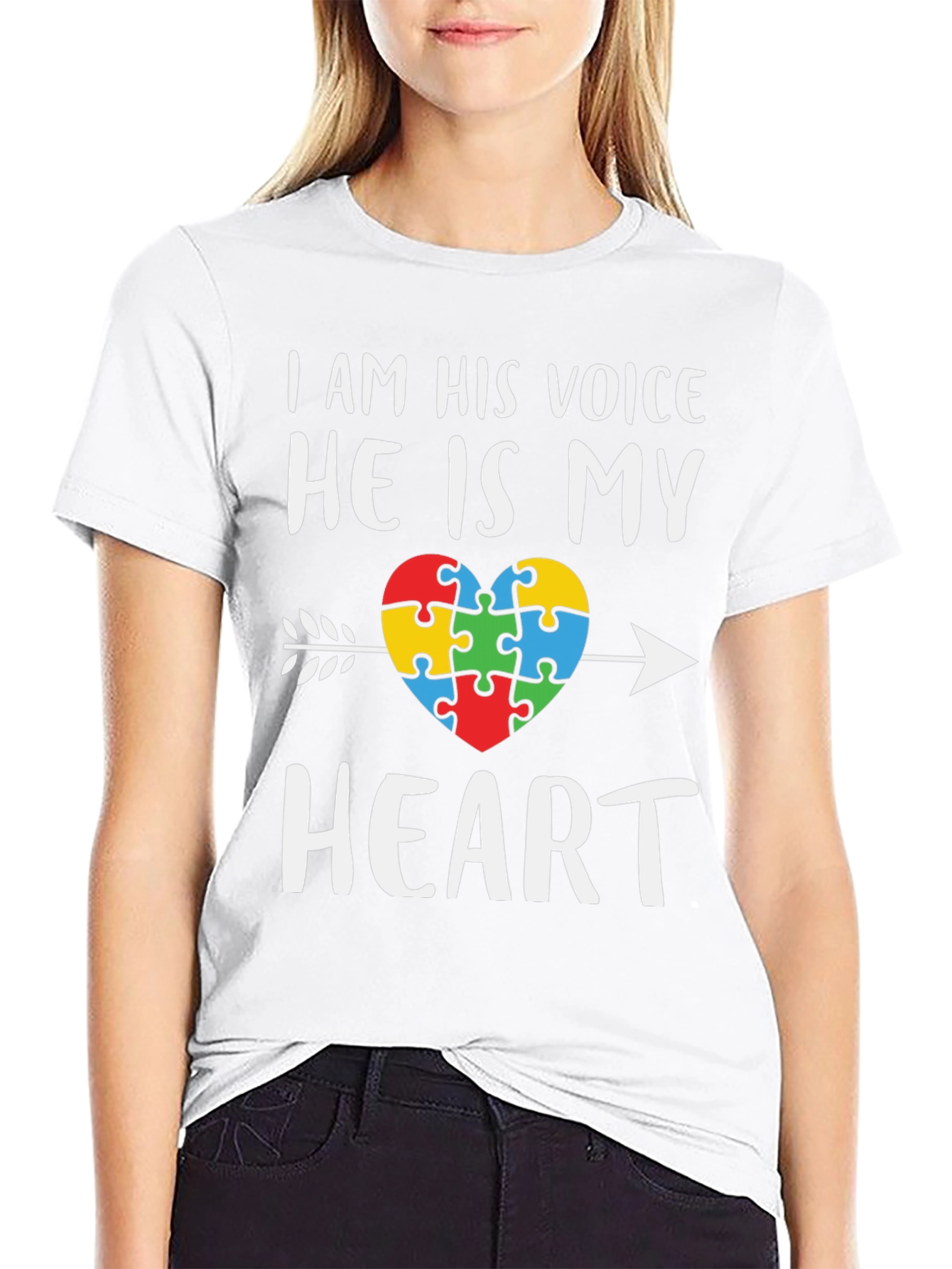 Black Autism Awareness Heart T-Shirt - I Am His Voice view 9
