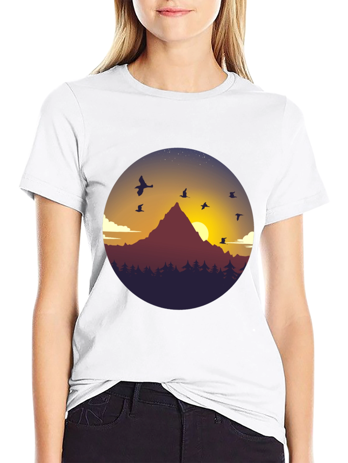 Black Mountain Sunset Graphic Tee - Black Cotton Blend T-Shirt view 9