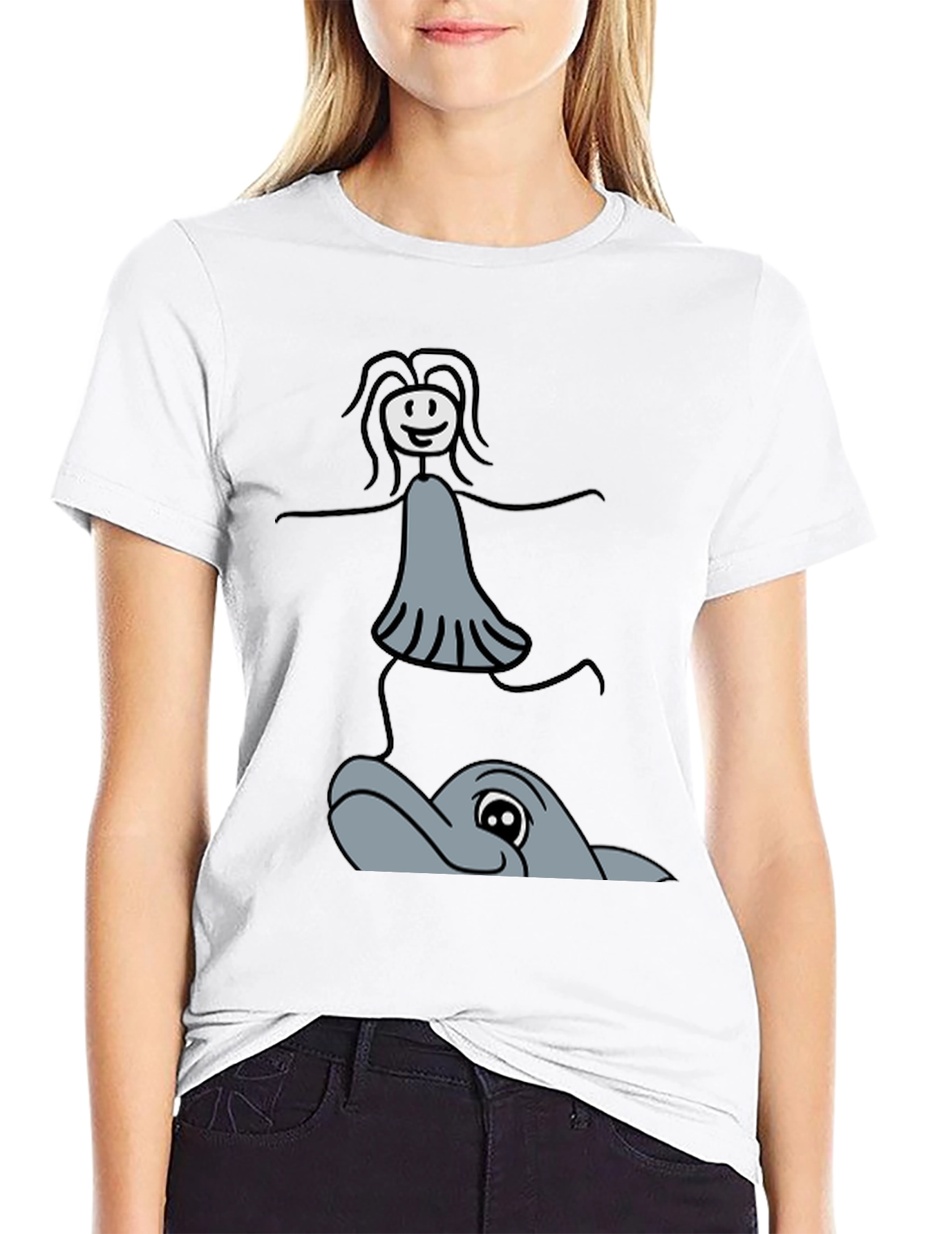 Black Whimsical Dolphin Ride T-Shirt - Unique Graphic Tee view 9