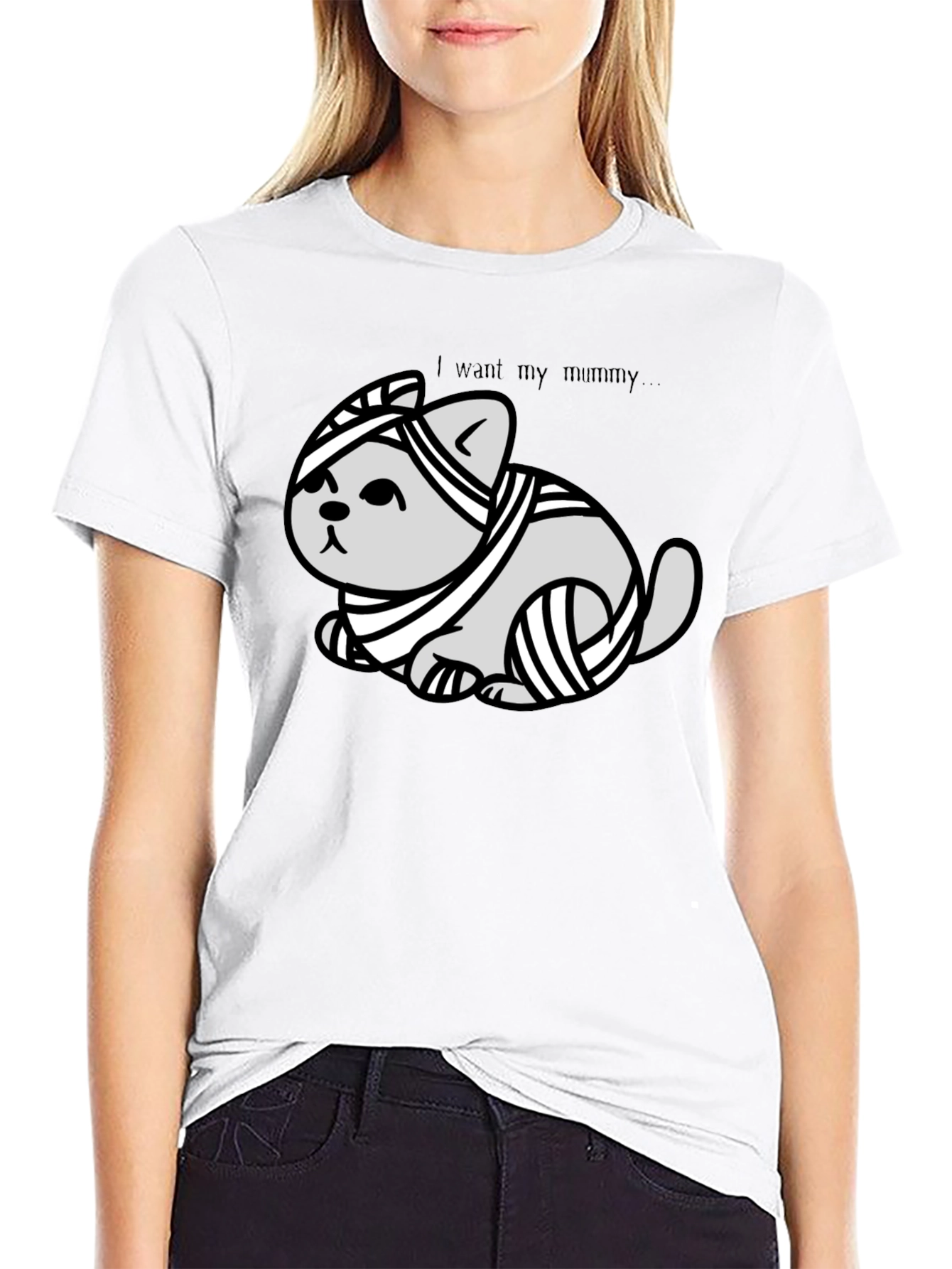 Black Mummy Cat T-Shirt - I Want My Mummy view 9