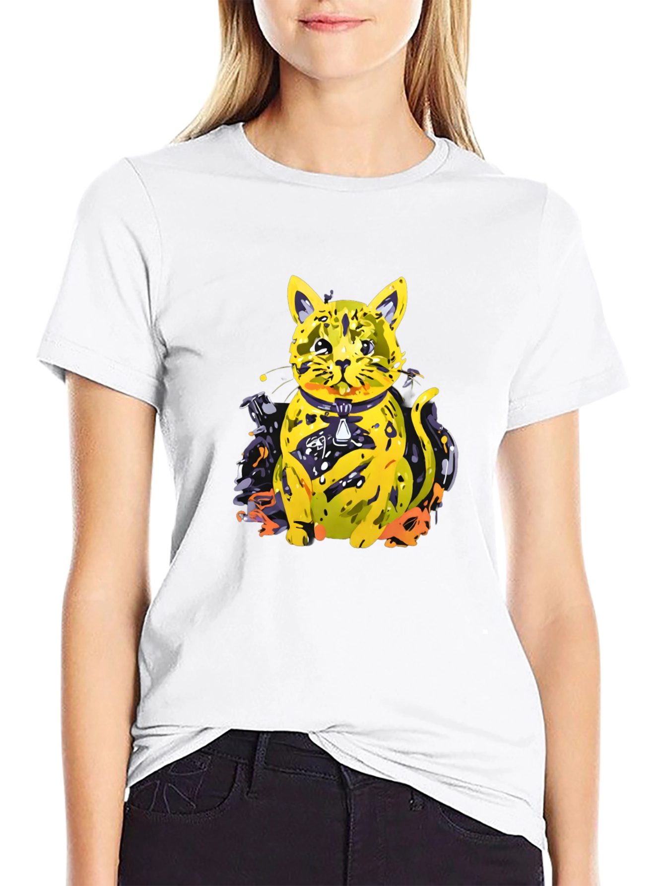 Black Cool Cat Graphic Tee - Black Cotton Blend view 9