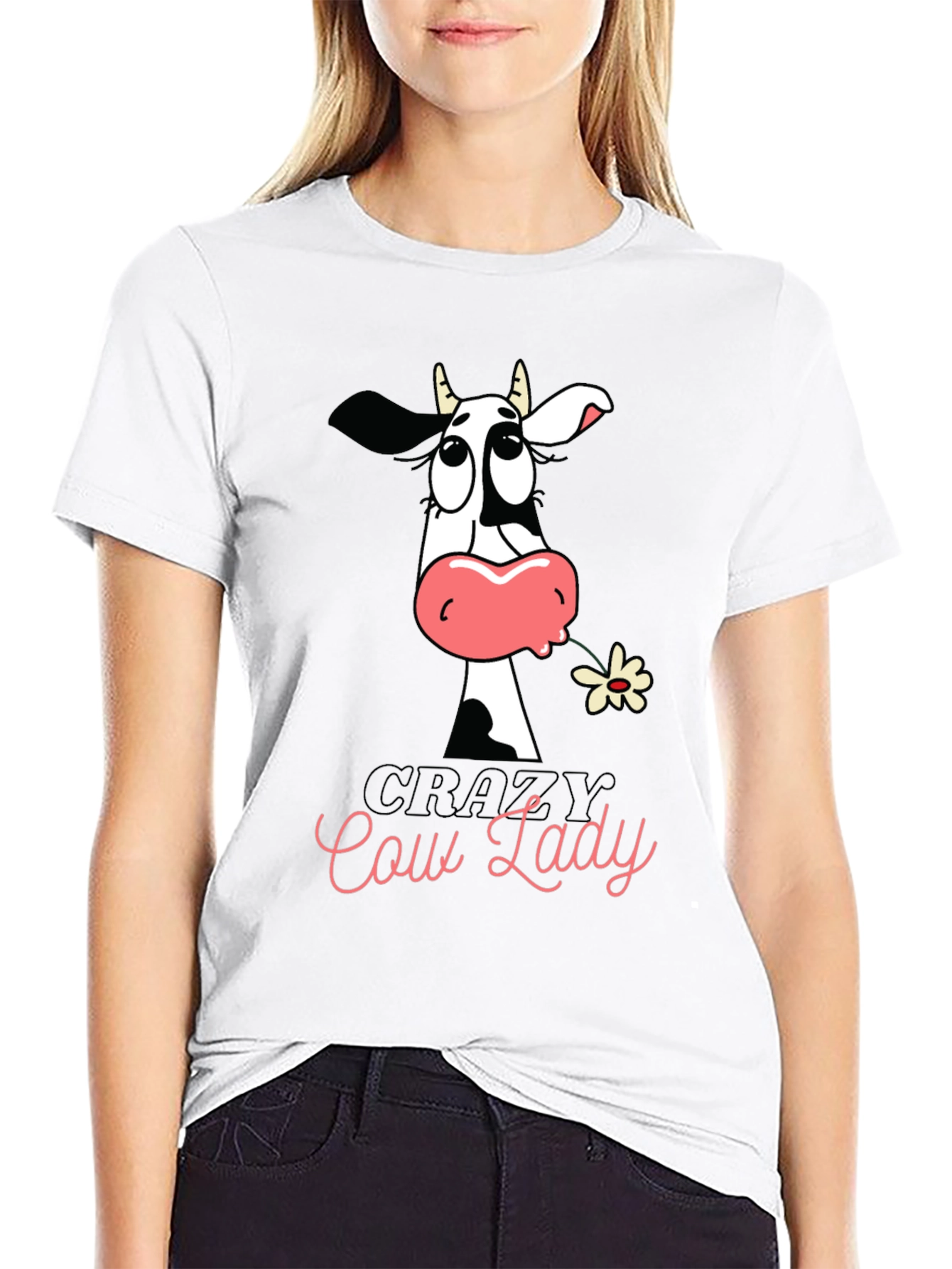 Black Crazy Cow Lady Graphic Tee - Black Cotton T-Shirt view 9