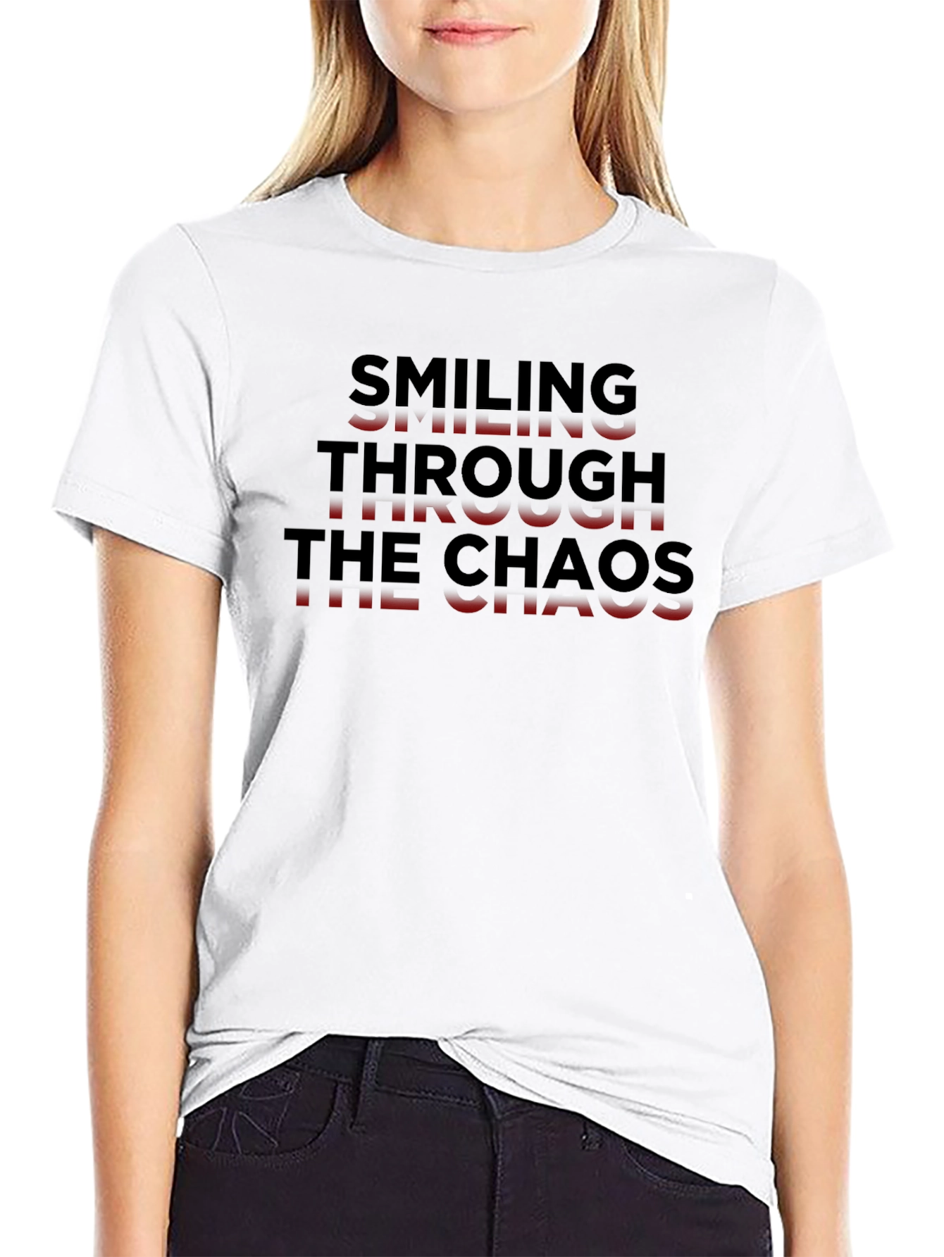 Black Smiling Through The Chaos Black T-Shirt view 9