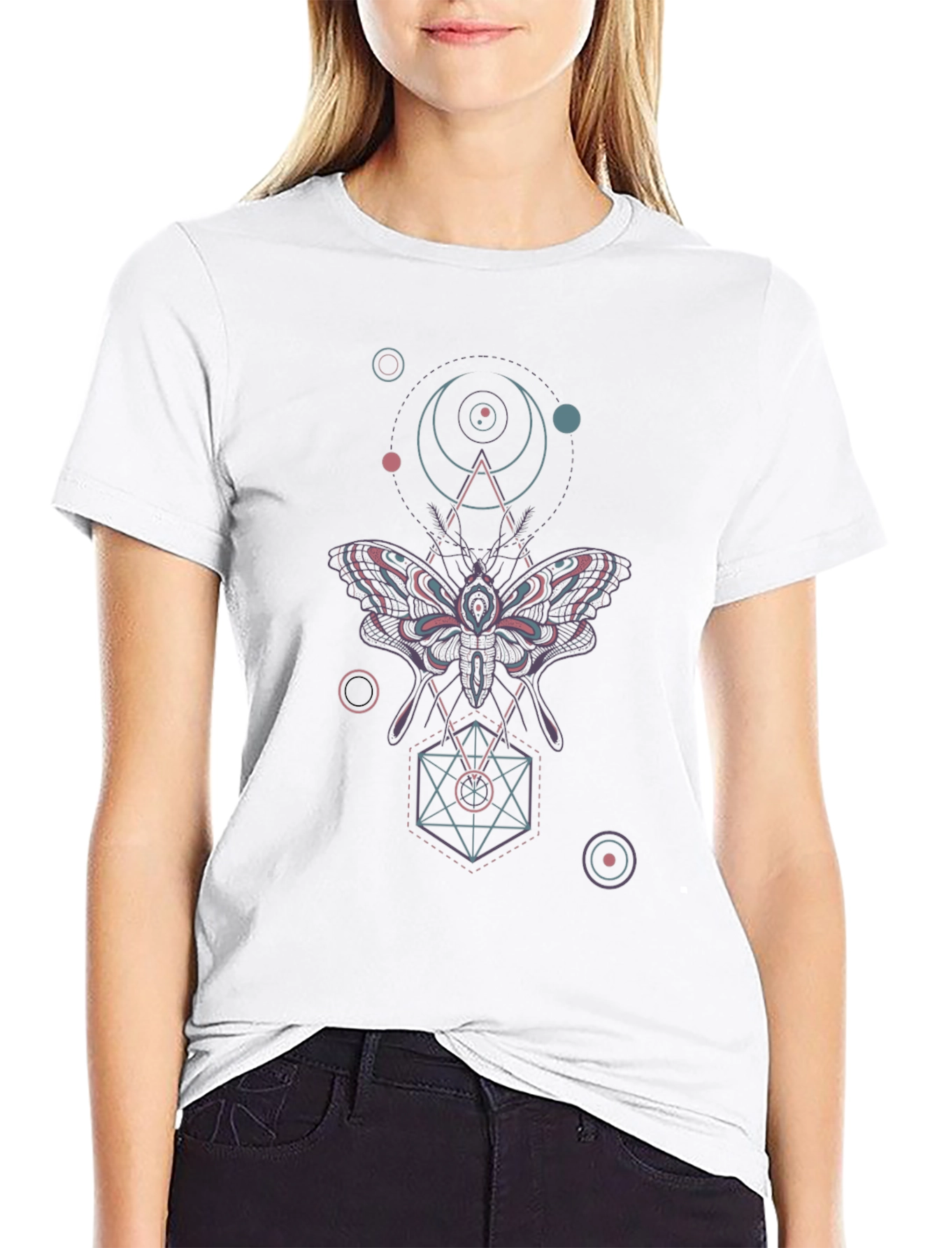 Black Geometric Moth Graphic Tee - Black view 9