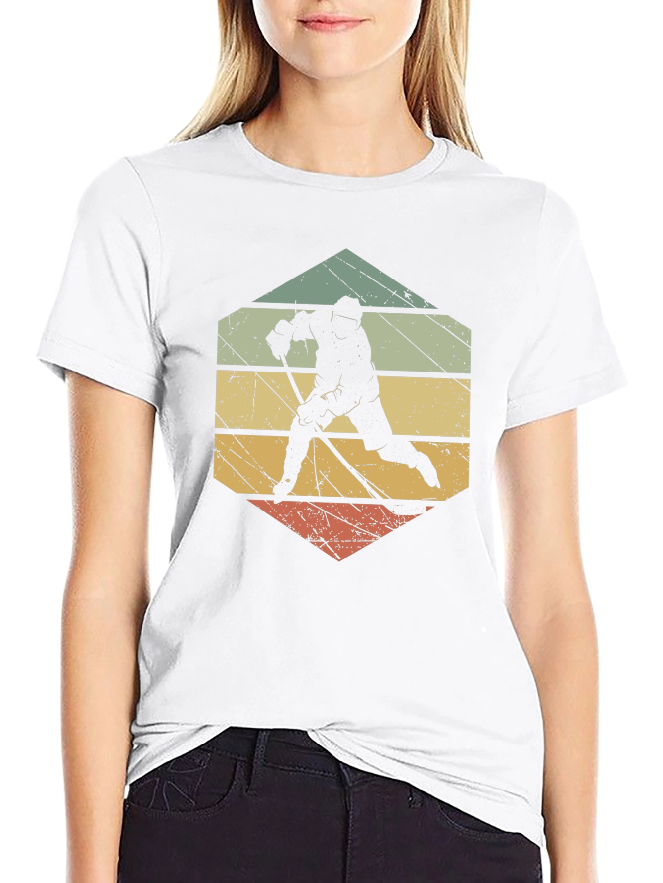 Black Retro Hockey Player Graphic T-Shirt view 9