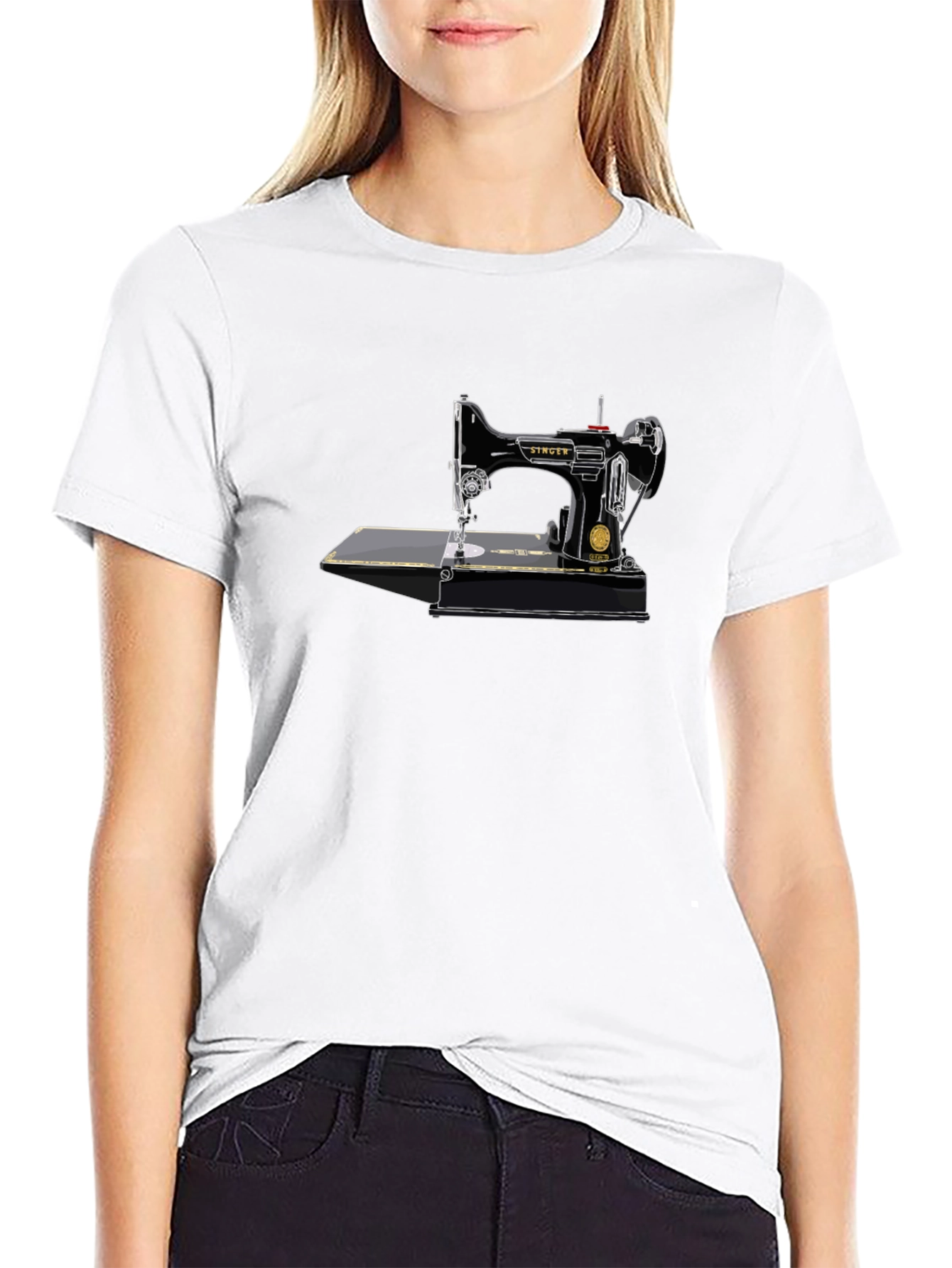 Black Vintage Sewing Machine T-Shirt - Retro Design view 9