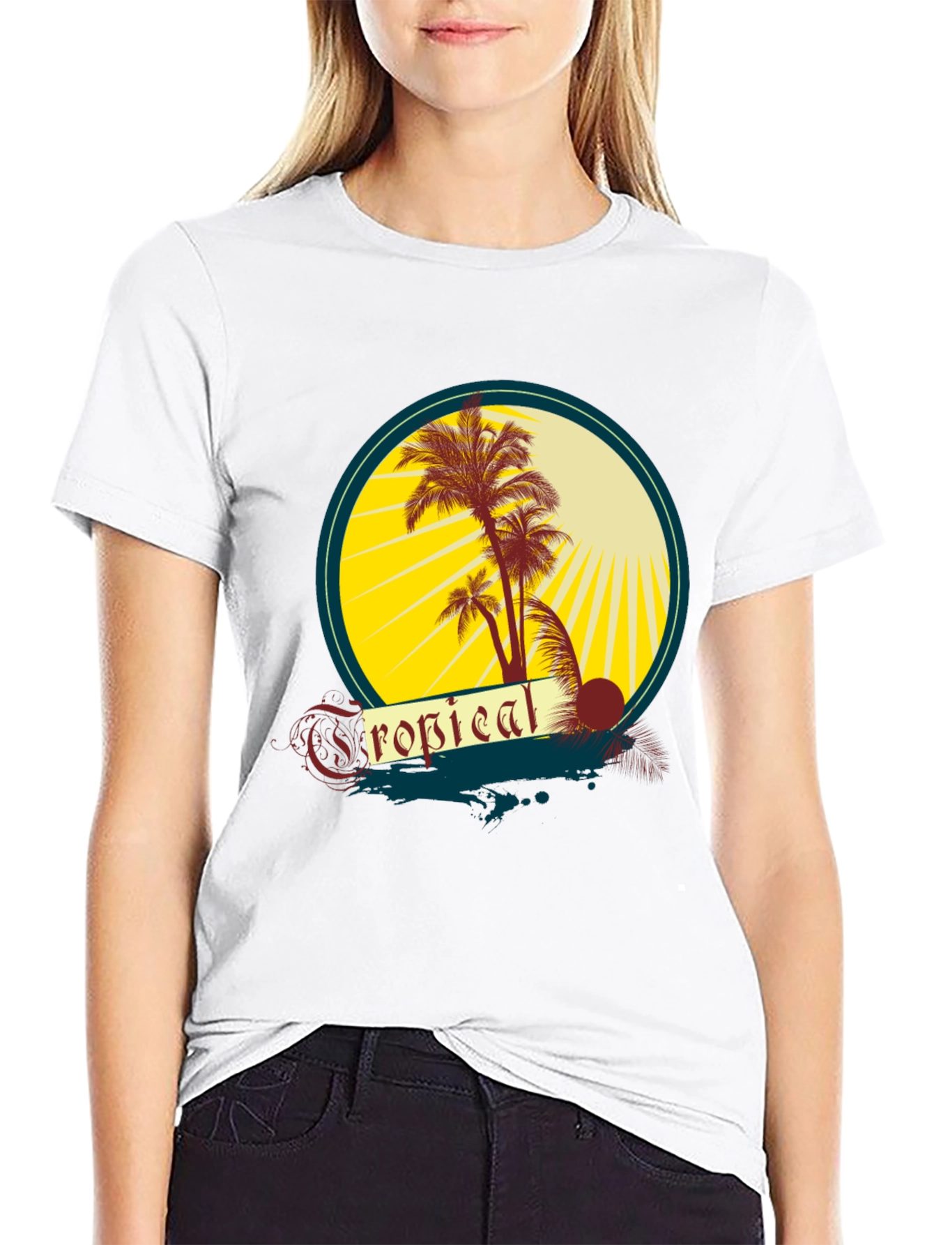 Black Tropical Palms Graphic Tee - Black Cotton T-Shirt view 9