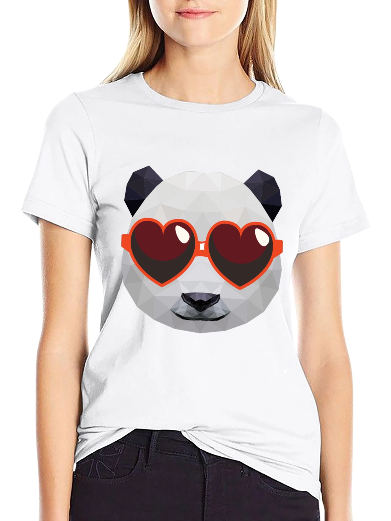 Black Geometric Panda Heart Sunglasses Graphic Tee view 9