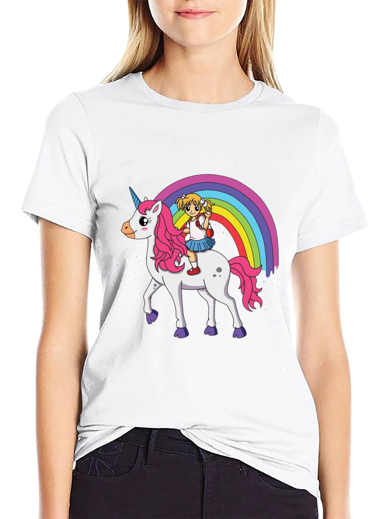 Black Unicorn Rainbow Ride Graphic T-Shirt view 9