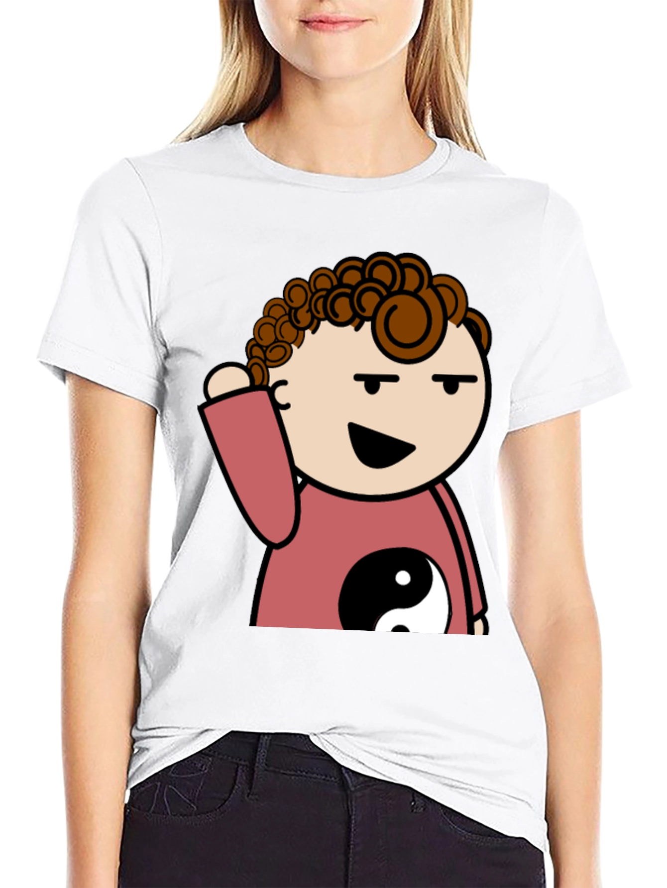 Black Yin Yang Cartoon Tee - Mens Black T-Shirt view 9