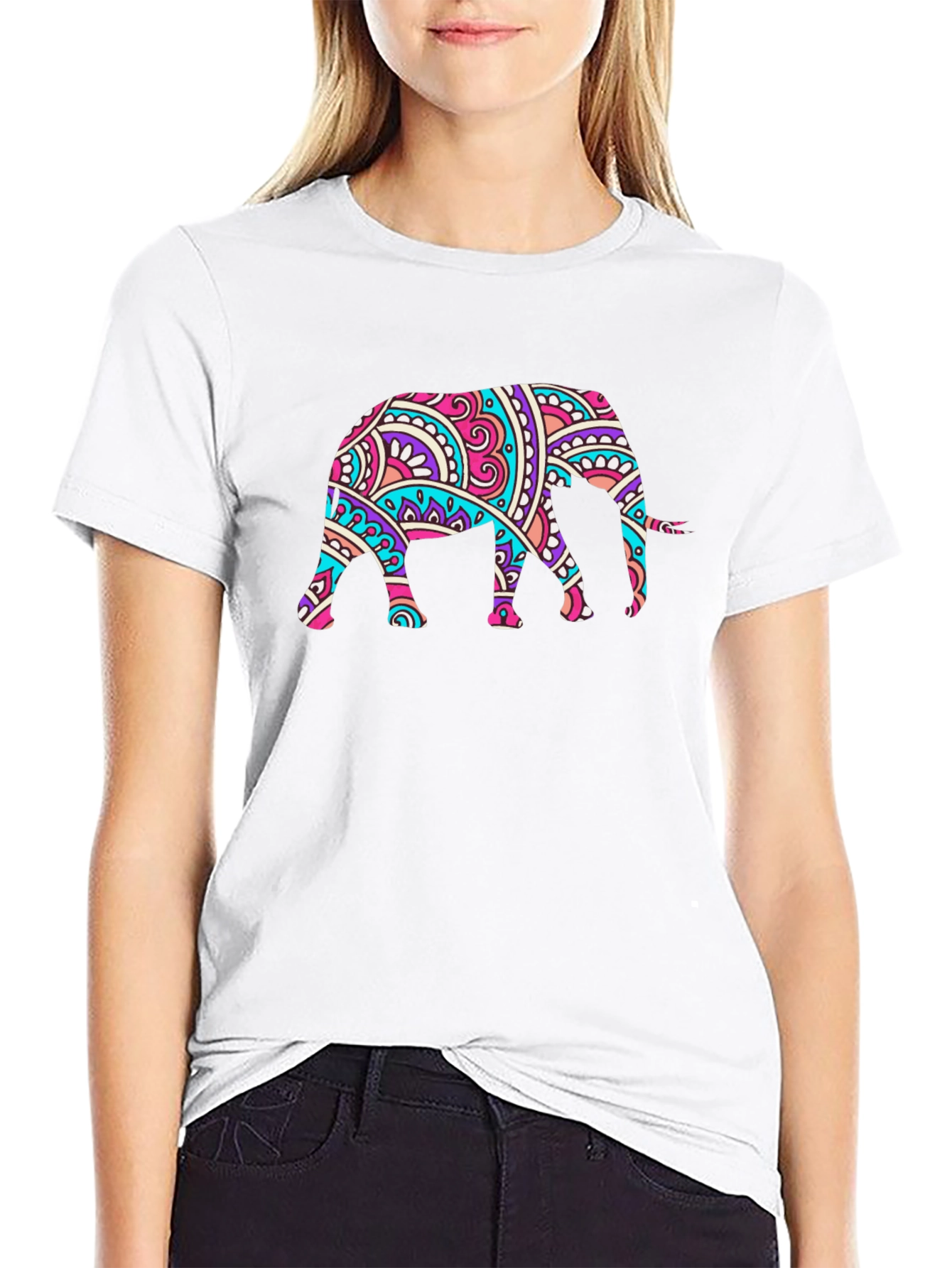 Black Elephant Mandala Graphic Black T-Shirt view 9