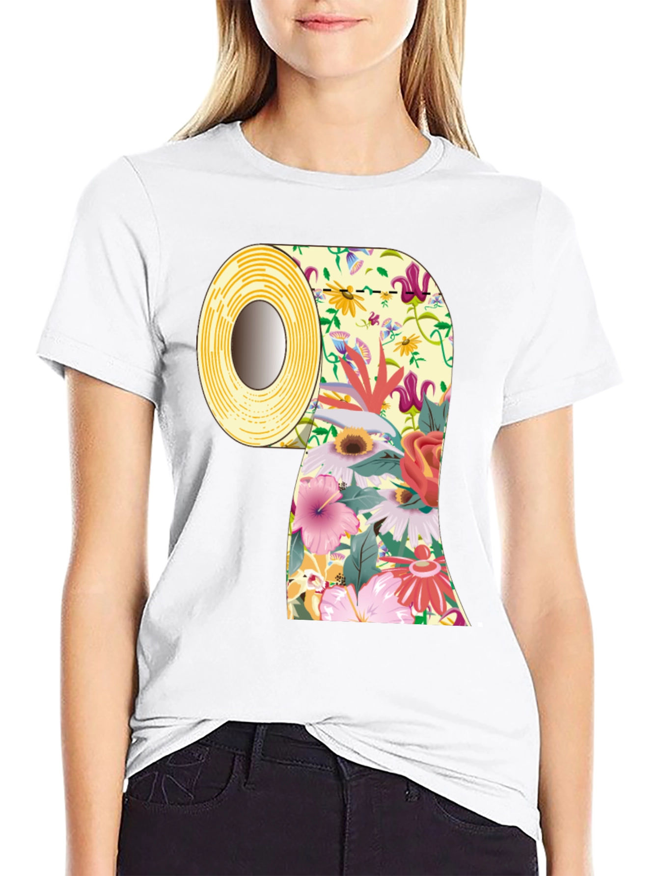 Black Floral Toilet Paper Roll Graphic T-Shirt view 9